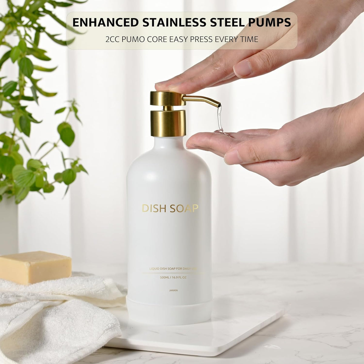 Glass Soap Dispenser Set by Janxin,Bathroom Soap Dispenser Set with Ceramic Tray,Luxury Bathroom