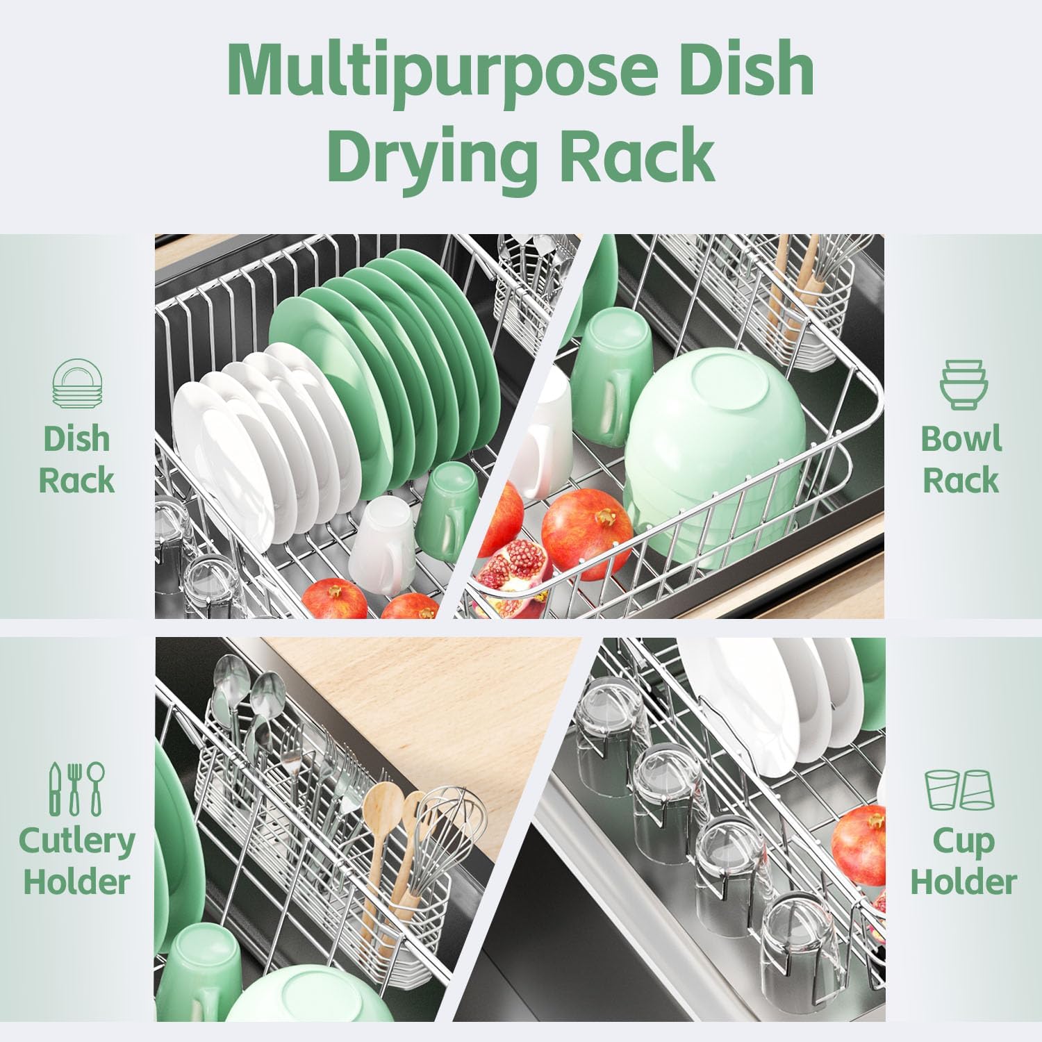 Dish Drying Rack in Sink, Extendable Stainless Steel Dish Drainers for Kitchen Counter, Anti-Rust