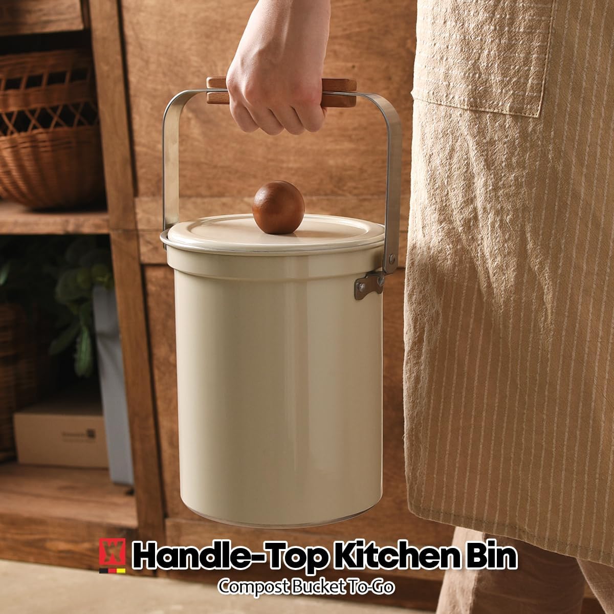 Kitchen Countertop Compost Bin 101ounces / 3Liters, Airtight Lid SUS304 Stainless Steel Odor-Free
