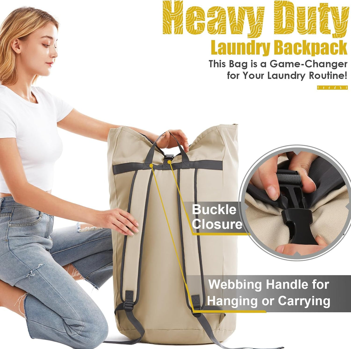 Heavy Duty Laundry Bag 115L, Sturdy Laundry Backpack Bag Extra Large, Dorm Room Essential for Guys