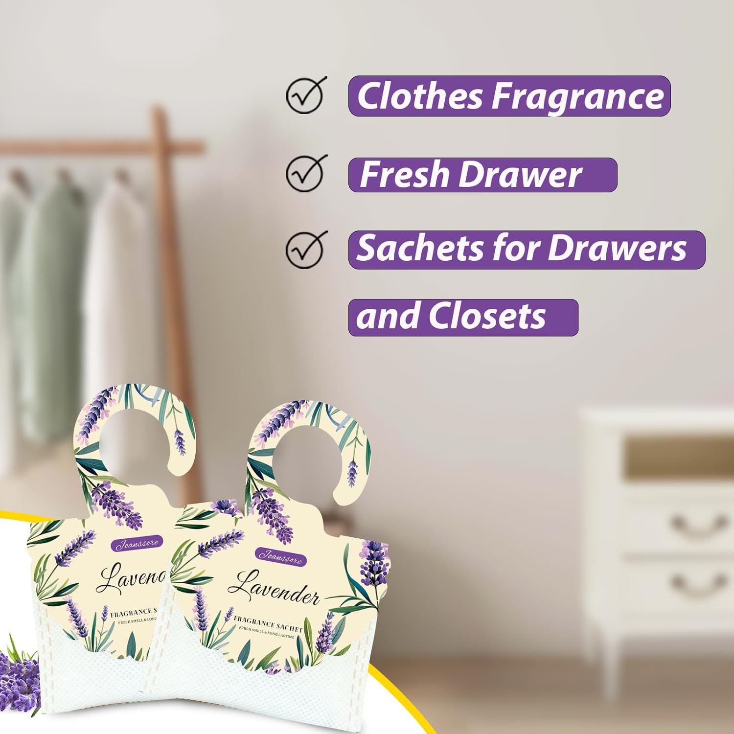 15 Packs Lavender Scented Sachets Bag for Drawers and Closets, Air Freshener for Home Fragrance