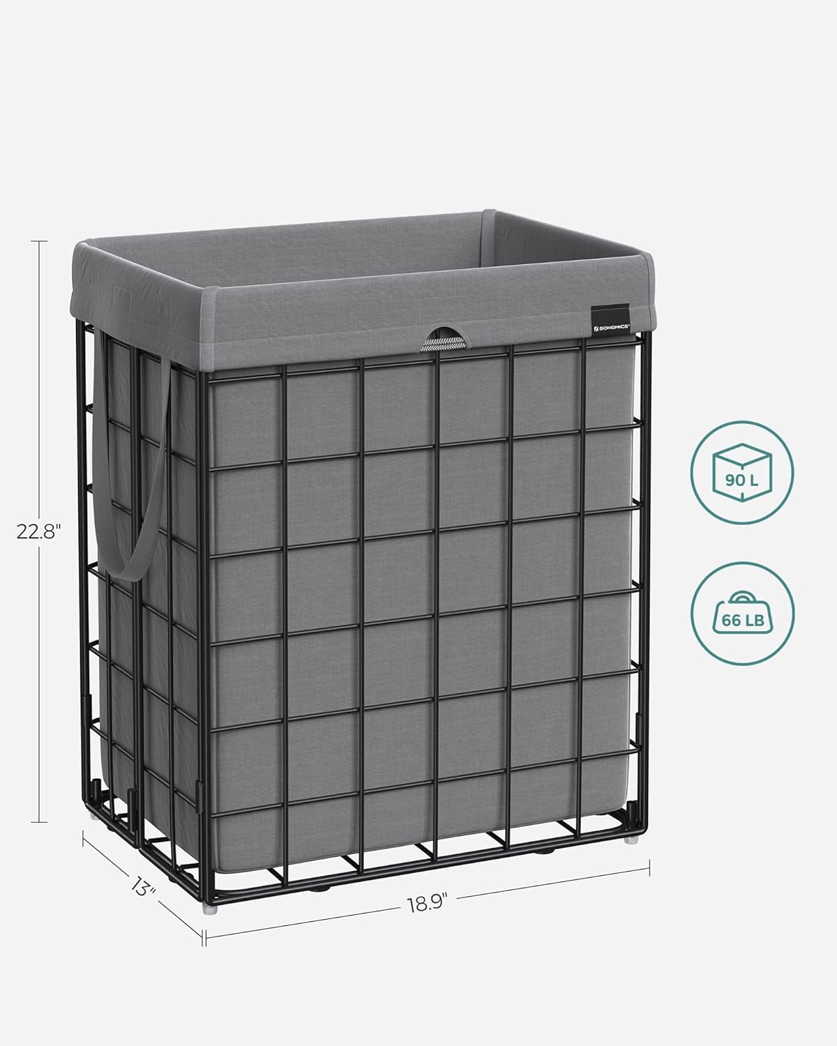 SONGMICS Laundry Hamper, 23.8 Gal. (90L) Laundry Basket, Collapsible Clothes Hamper, Removable and