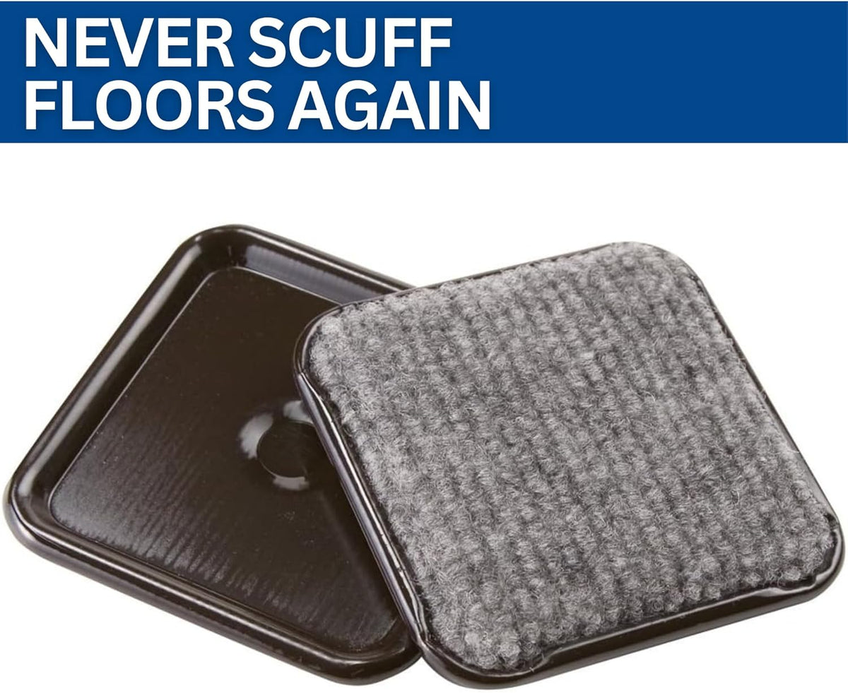 SoftTouch 2 1/2" Square Reusable Carpet Bottom Furniture Caster Cups to Protect Hardwood, Tile or
