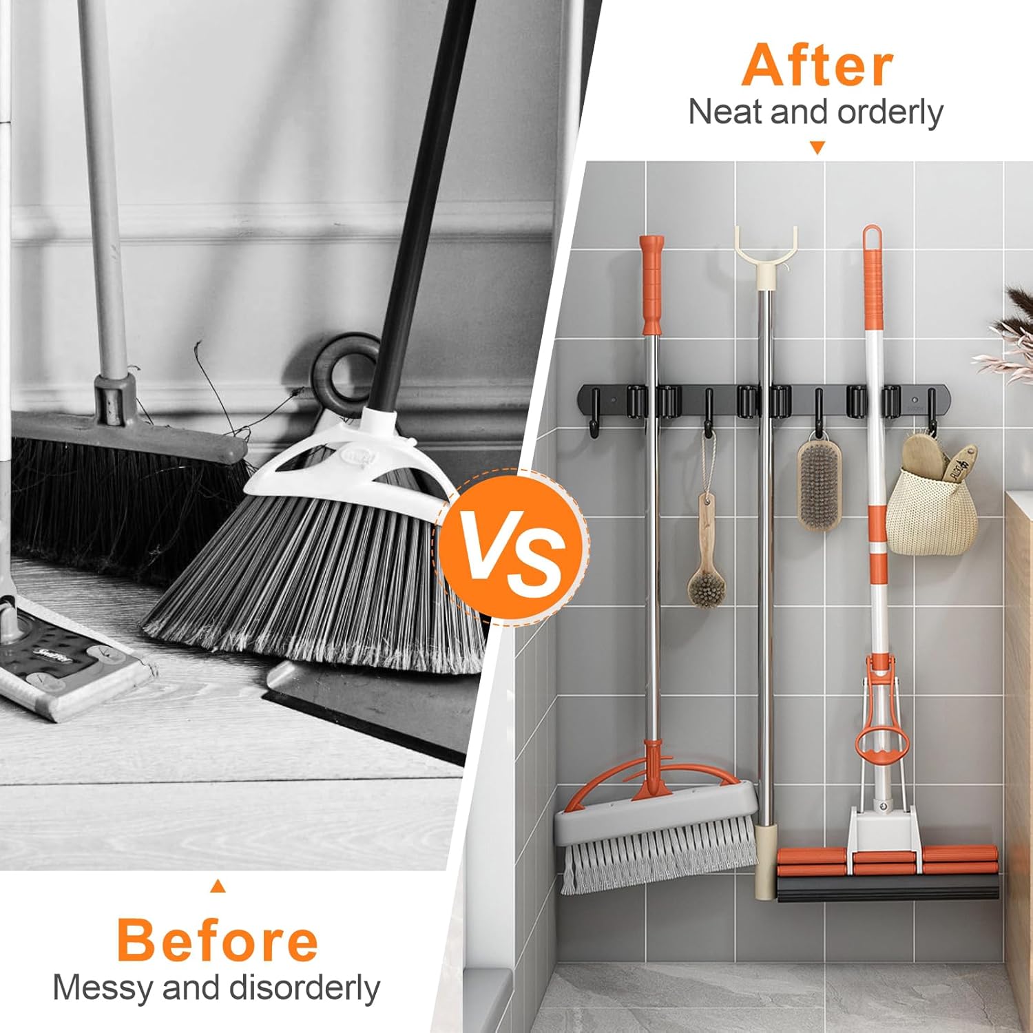 Mop and Broom Holder Wall Mount, Upgraded Broom Organizer Wall Mount, Stainless Steel Broom Hanger
