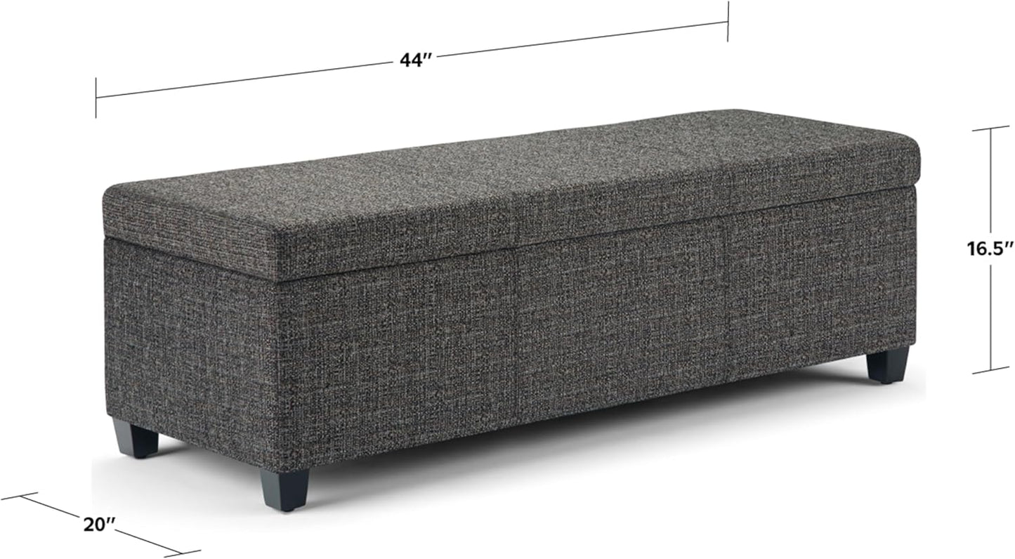 SIMPLIHOME Avalon 48 inch Wide Contemporary Rectangle Storage Ottoman Bench in Dark Grey Tweed Look