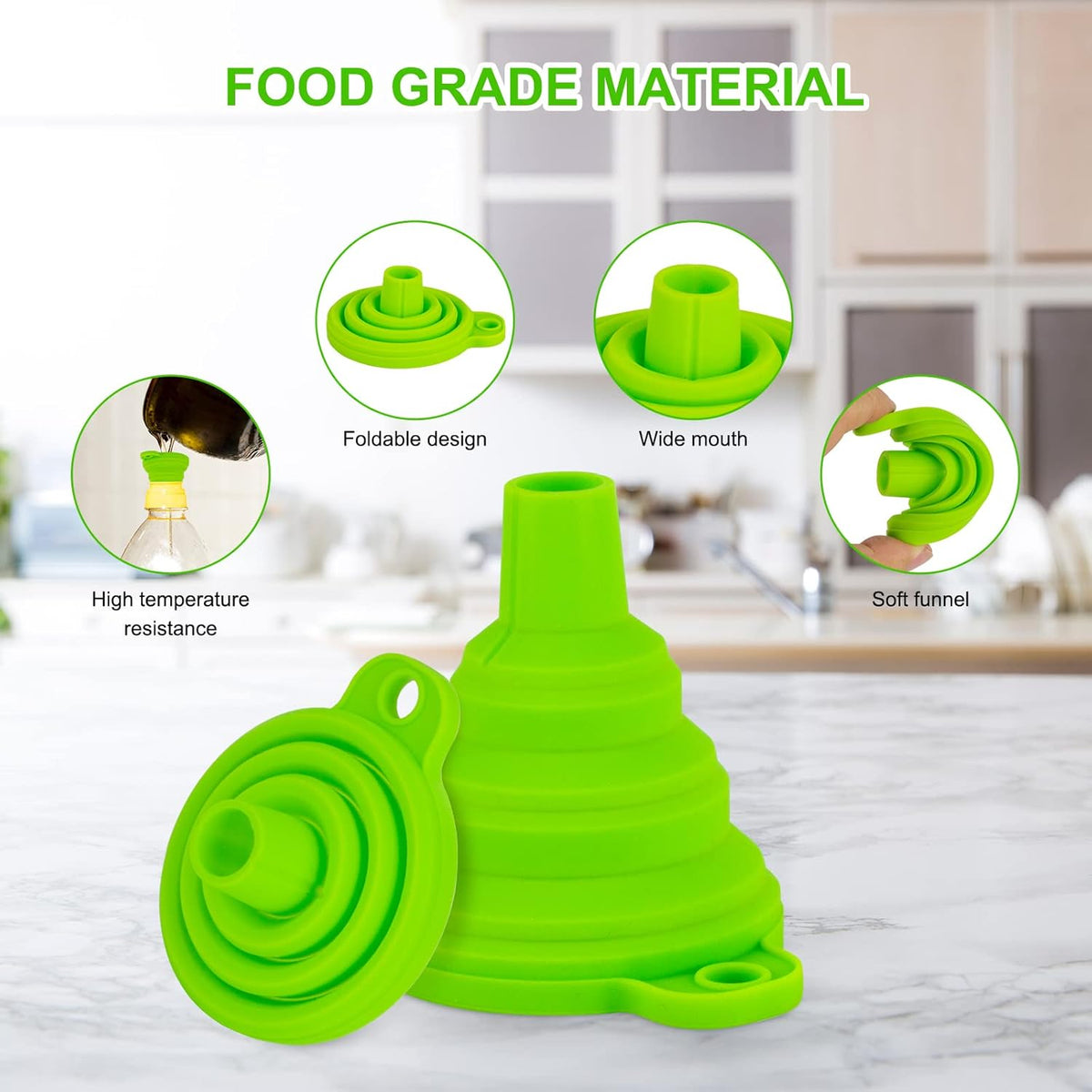 Kitchen Funnel Set 7 Pack, Collapsible Silicone Funnel for Filling Bottles, Beverage, Lab, Oil