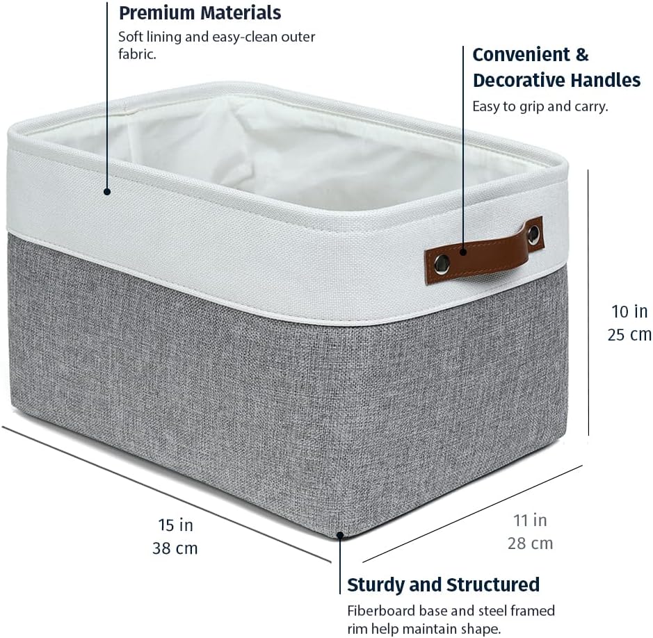 OrganiHaus Large Fabric Storage Baskets for Shelves 3 Pack, 15x11in Closet Storage Bins for