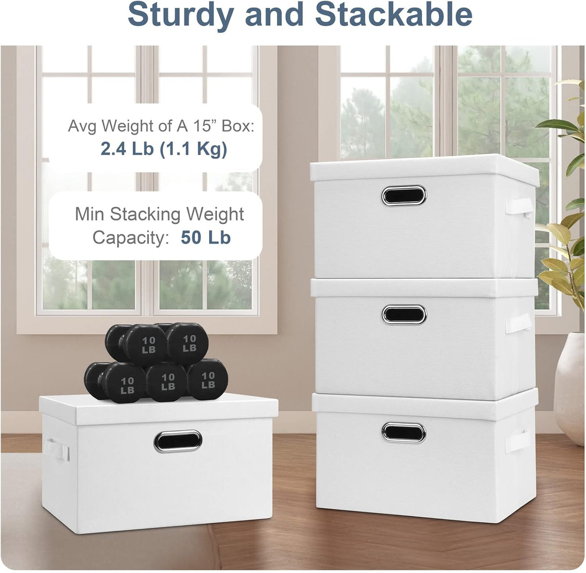 Medium 15" 21 Quart Collapsible Stackable Storage Bins with Lids, 1 Pack White Foldable Fabric