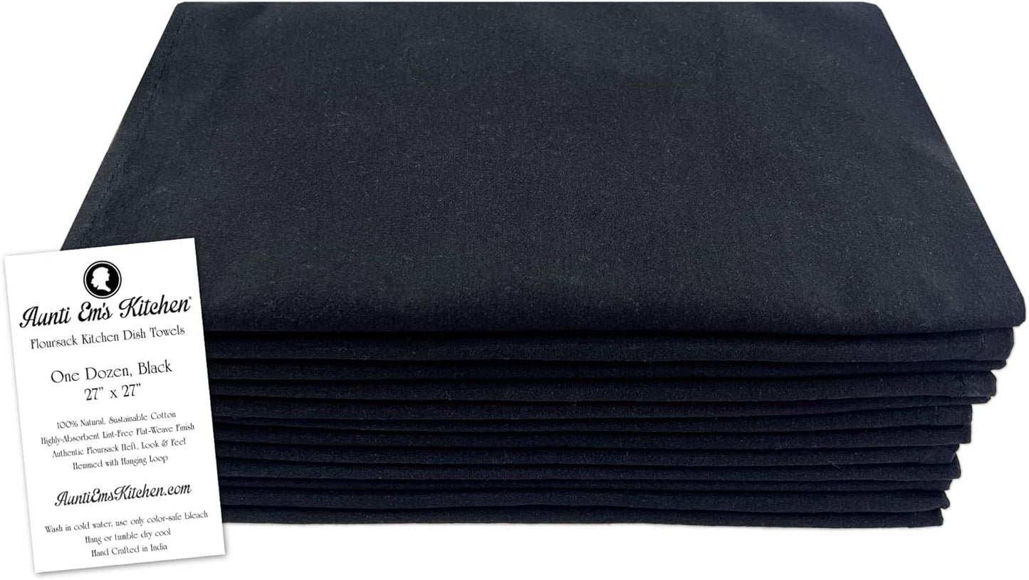 Aunti Em's Kitchen Flour Sack Dish Towels - Natural Cotton for Embroidery and Drying Glass, Hand
