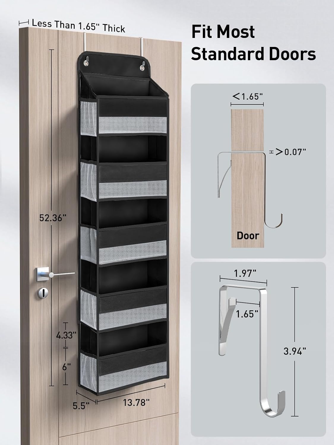 Yecaye 1 Pc Over the Door Organizer with 5 Bins 10 Side Pockets, 44lbs Load Hanging Bathroom and