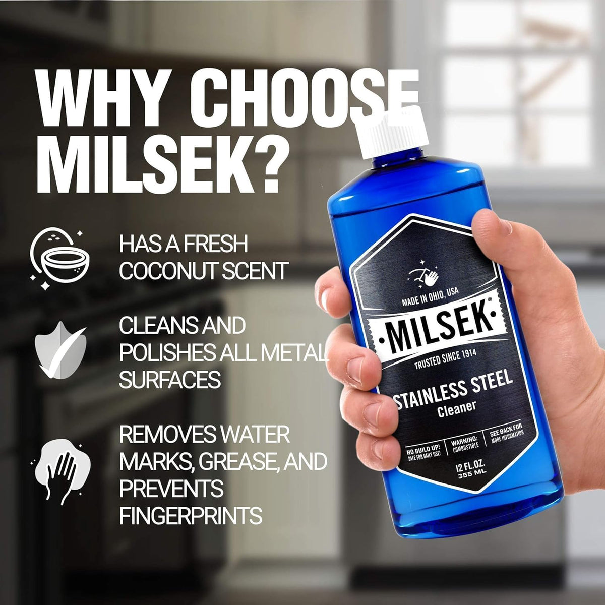 Milsek Stainless Steel Cleaner - Multipurpose Cleaning Supplies for Home and Kitchen Appliances