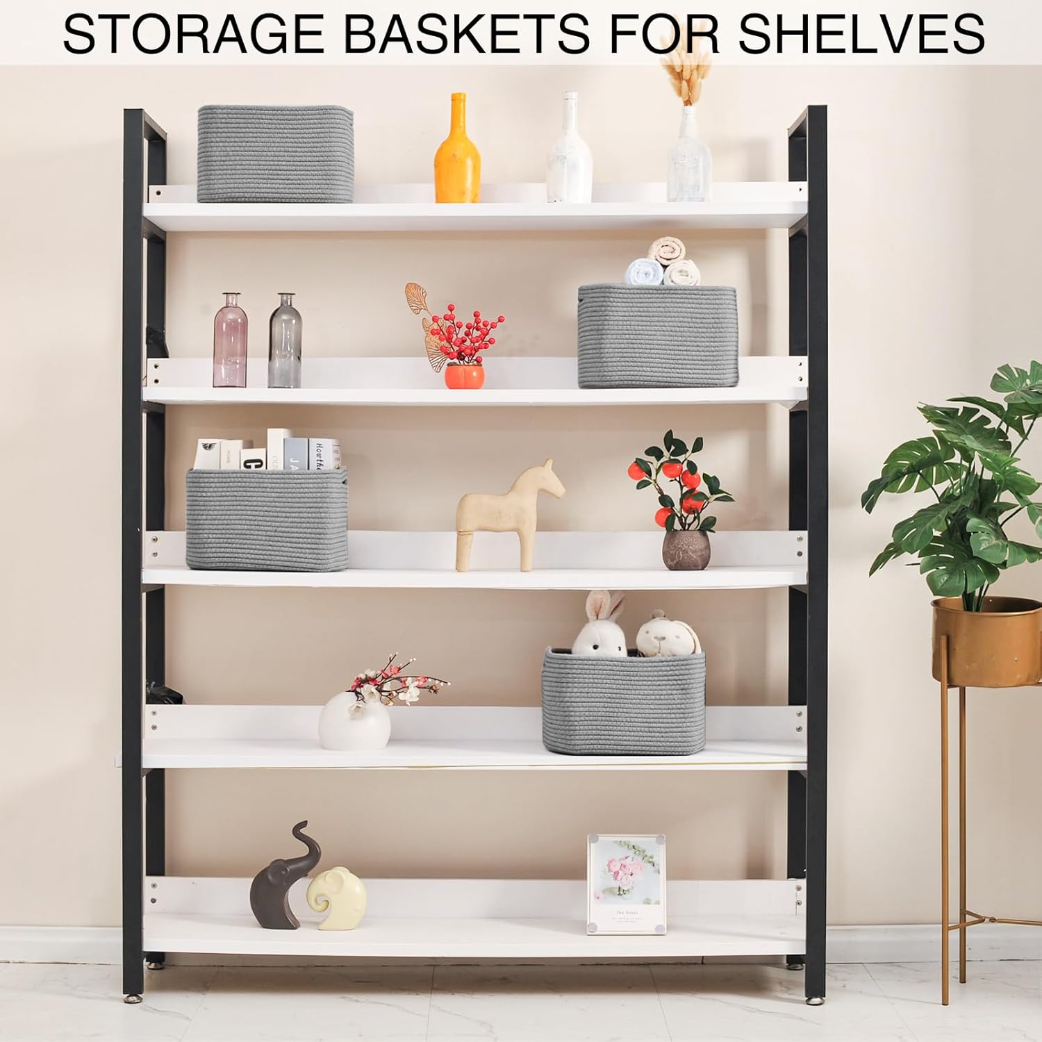 Small Storage Baskets for Organizing, Woven Storage Baskets for Shelves, Cotton Rope Basket for