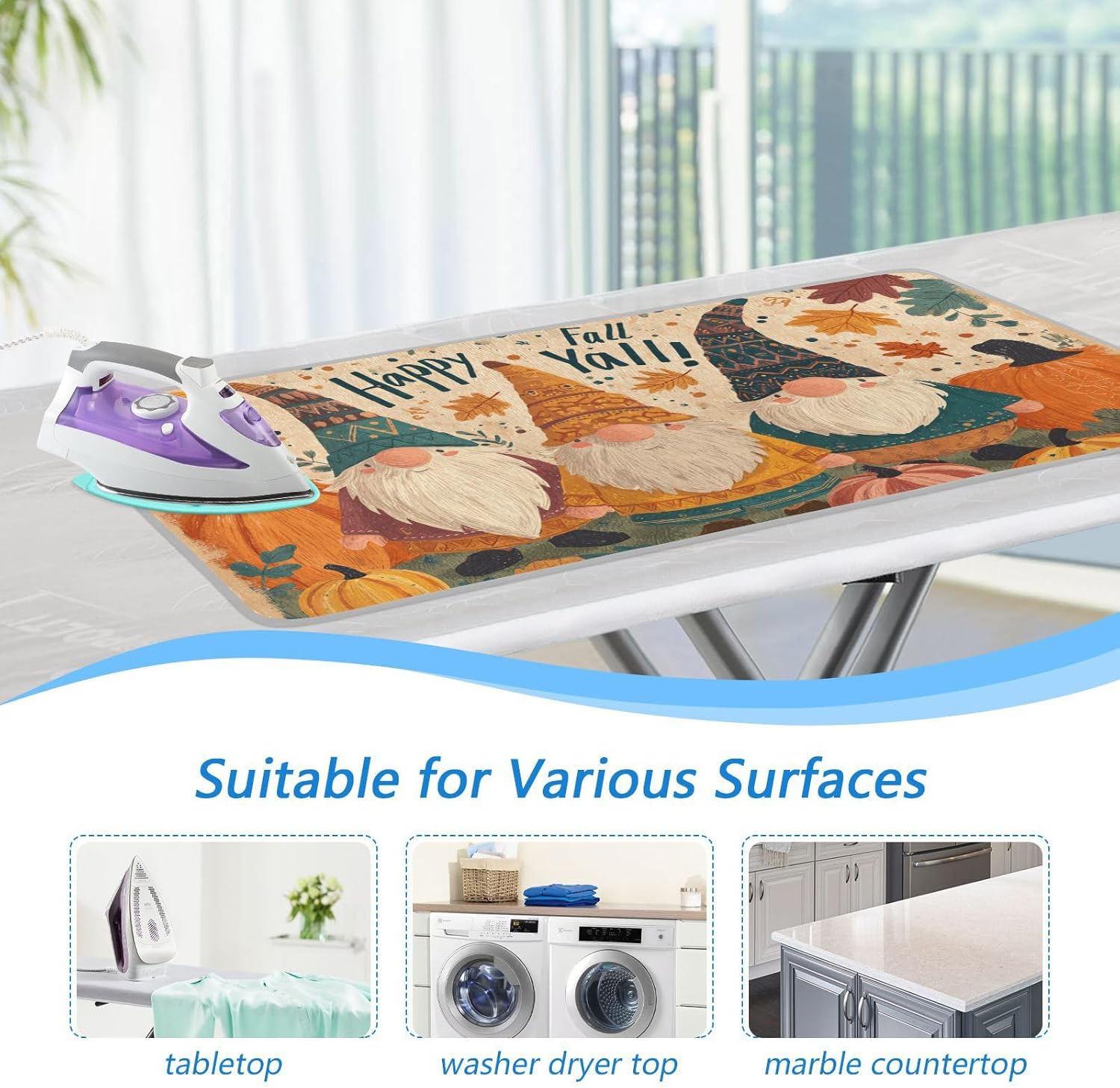 Cartoon Pumpkin Gnomes Fall Ironing Mat for Table top Portable Ironing Pad Blanket for Washer Dryer