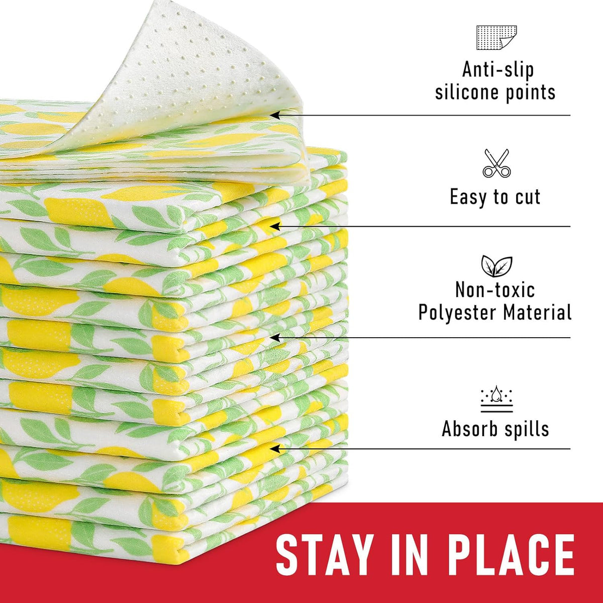Cooyes 12 Pack Polyester Shelf Liners for Kitchen Cabinets, 12" × 24", Non-Slip Refrigerator Liners