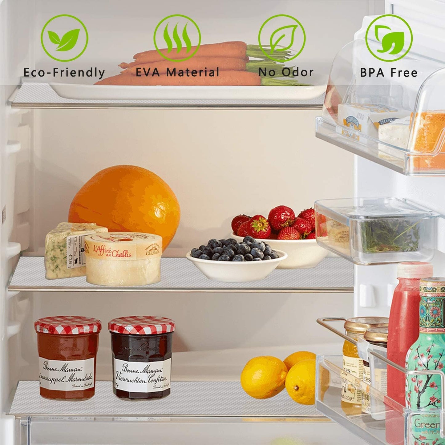 Kitchen Shelf Liner Drawer Liners, Non-Adhesive Refrigerator Liners Waterproof Fridge Mats with