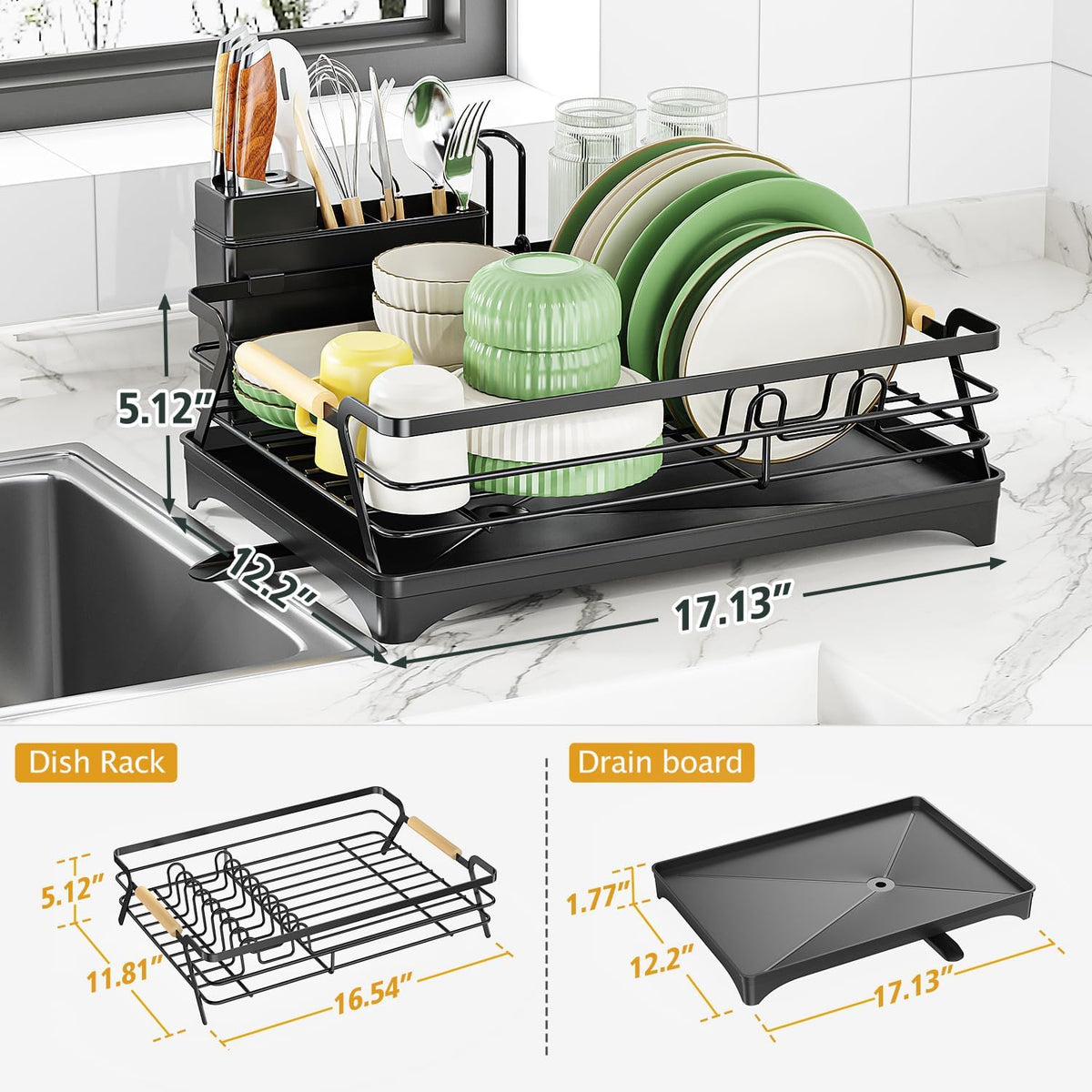 Epicano Dish Drying Rack for Kitchen Counter,Space-Saving Dish Rack,Rustproof Dish Drainer with