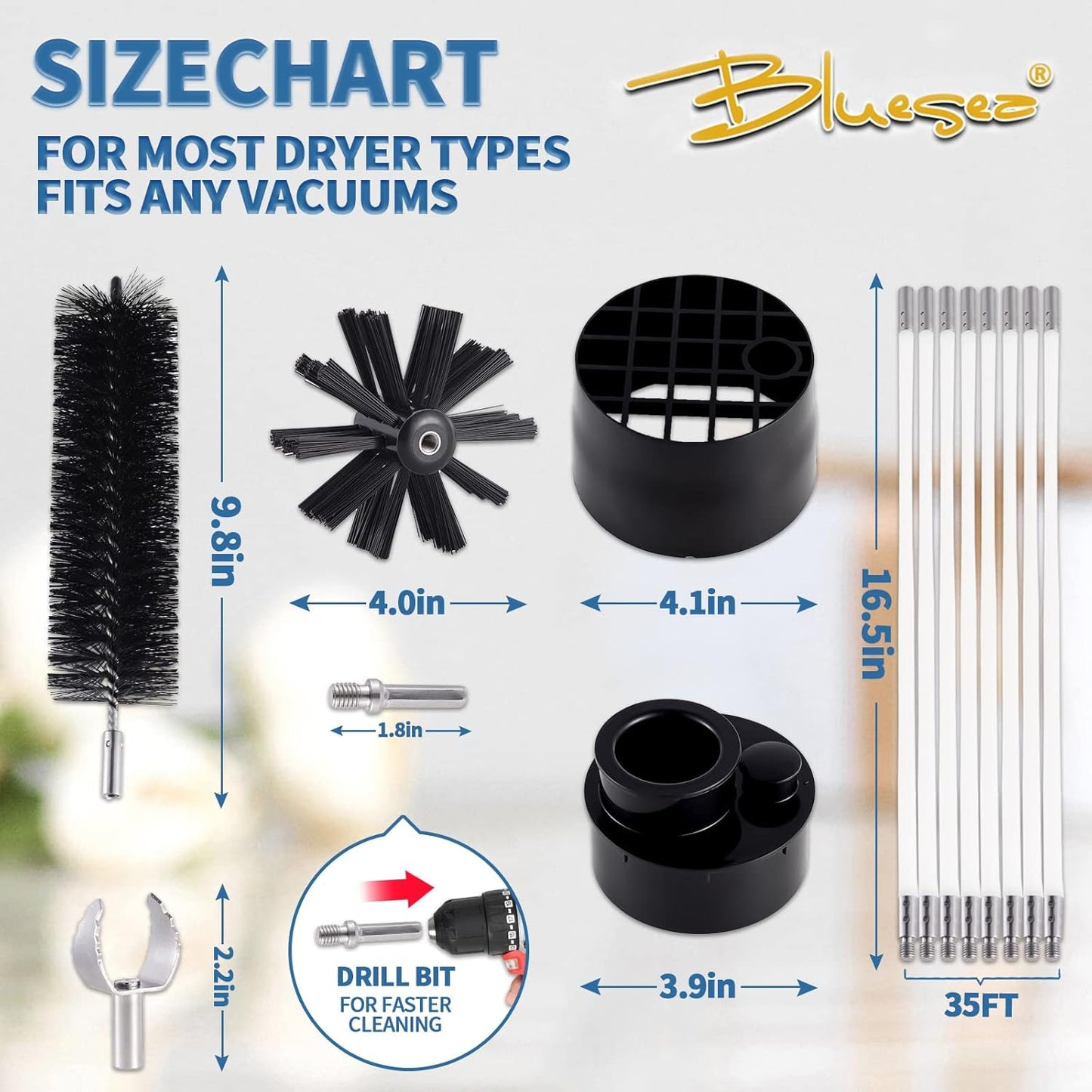 Bluesea 7 Pieces 35 Feet Dryer Vent Cleaner Kit, Reinforced Nylon Dryer Vent Cleaning Kit, Durable