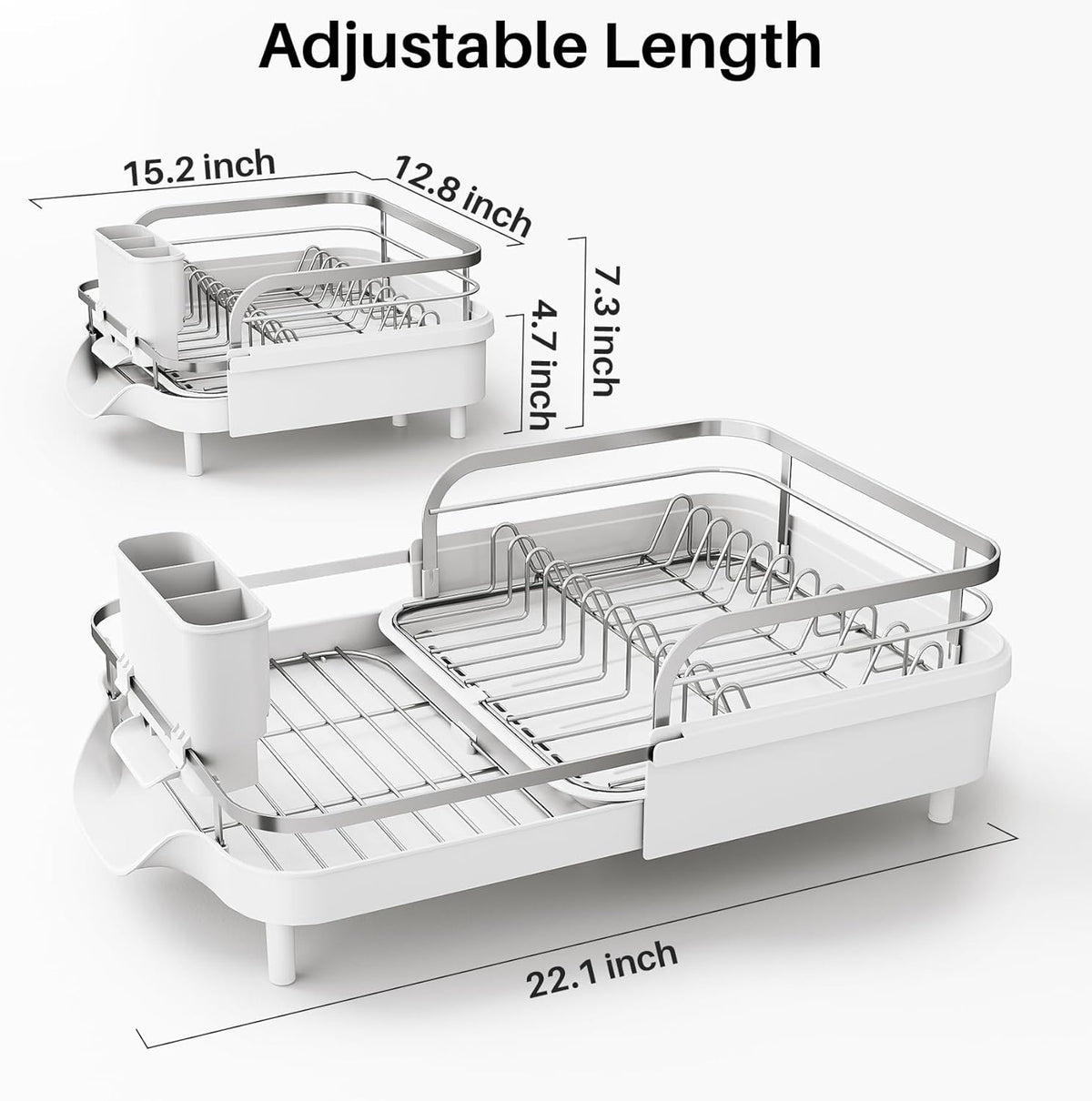 Dish Drying Rack, Expandable Dish Rack for Kitchen Counter, Stainless Steel Dish Drainer with
