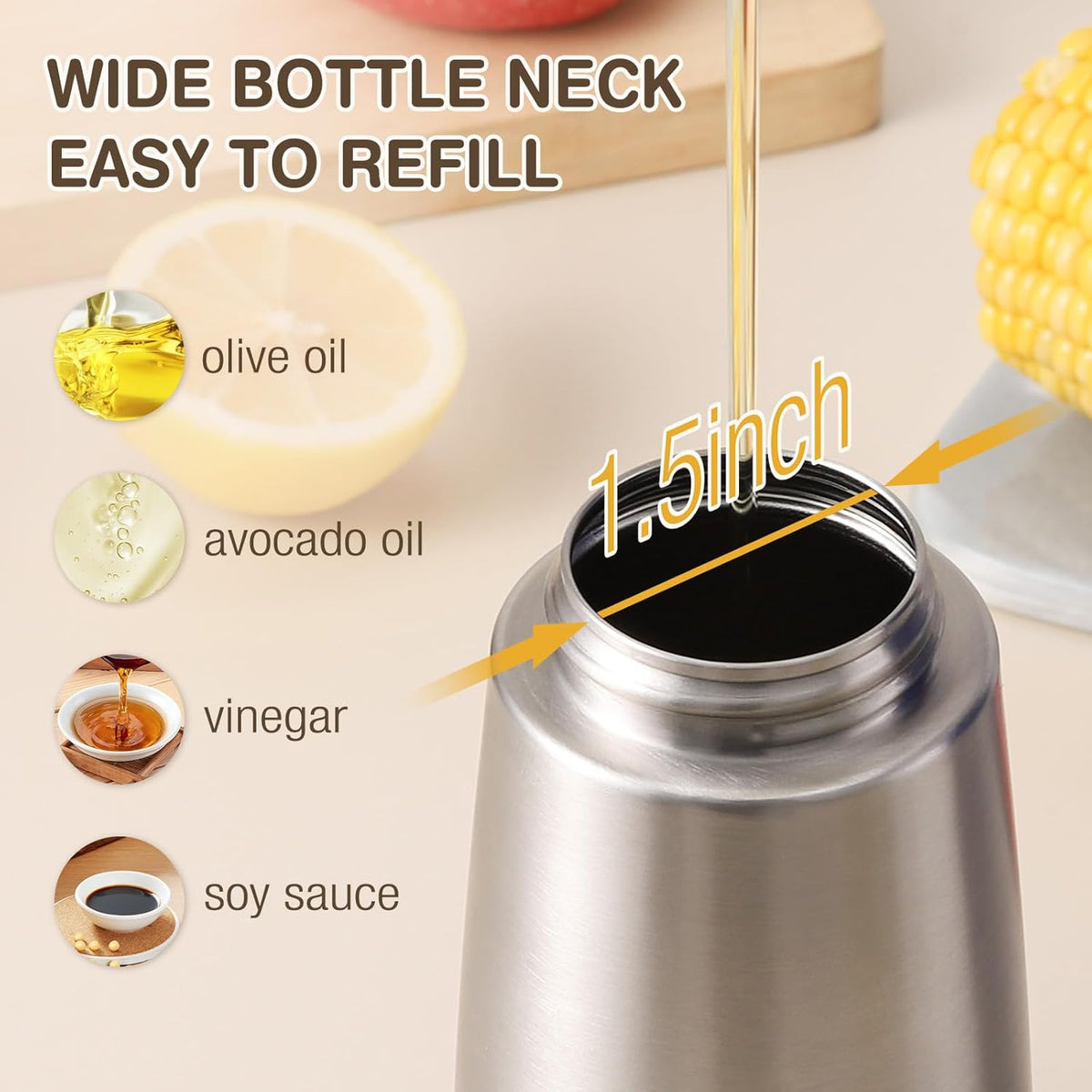 Vucchini Oil Dispenser Bottle Stainless Steel-Auto Flip Kitchen Oil and Vinegar Dispenser Set With