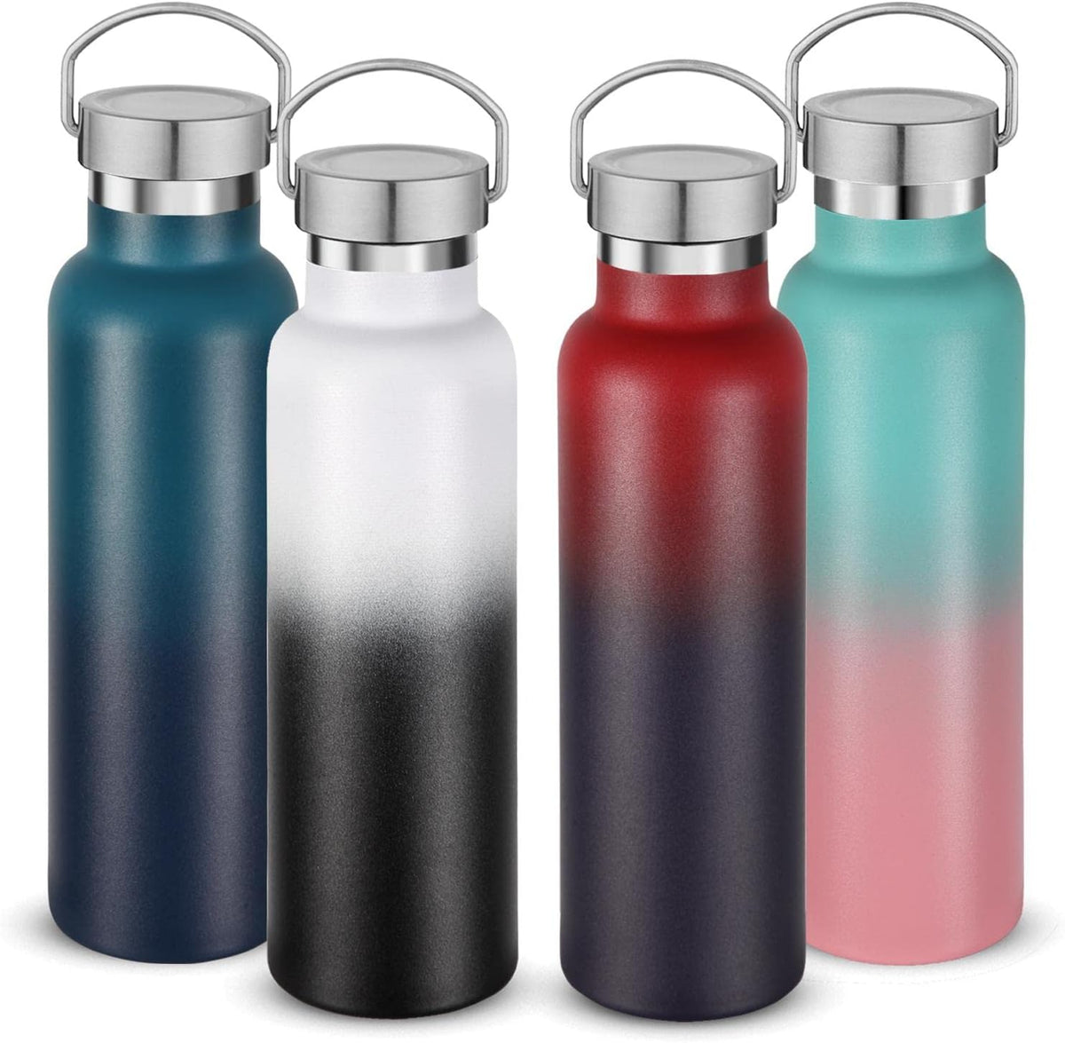 Neihepal 20 oz Insulated Water Bottles Bulk 4 Pack,Stainless Steel Double Wall Sport Bottle with