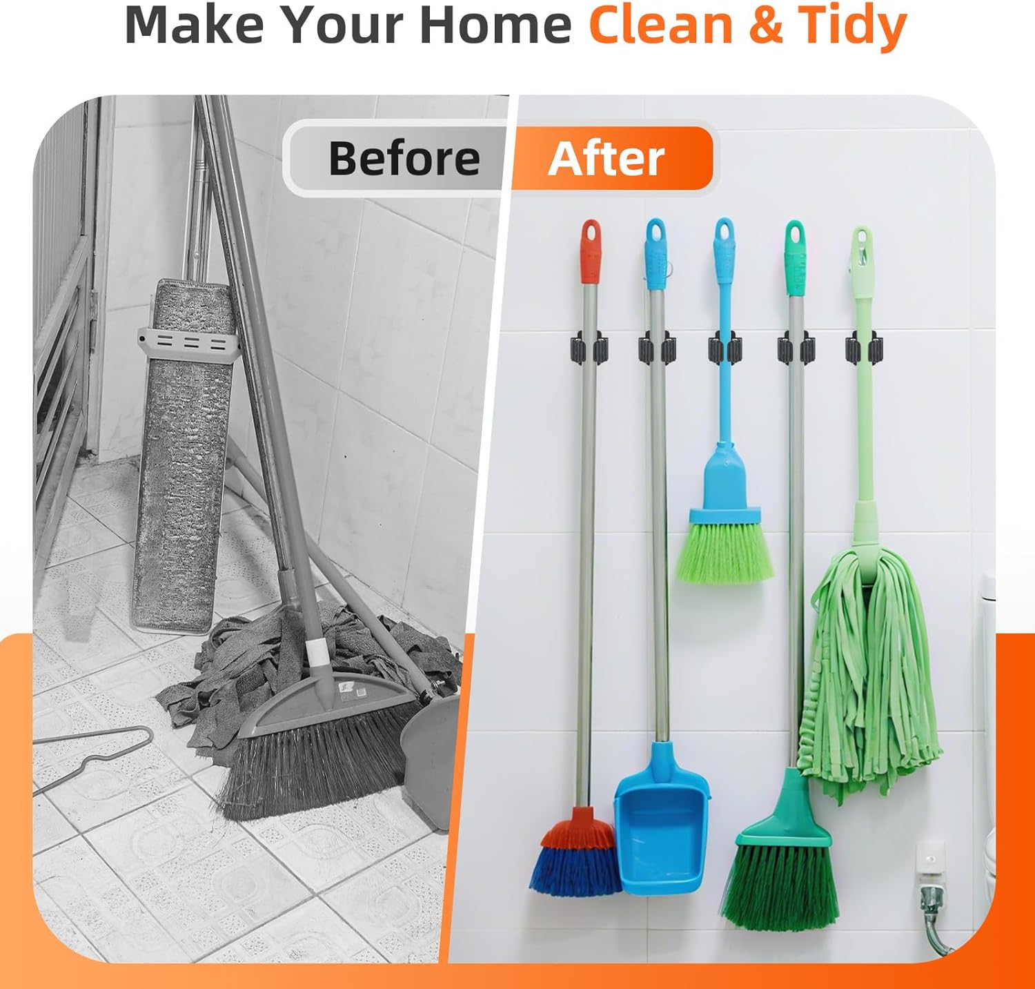 8 PCS Broom Holder Wall Mount, Upgraded Heavy Duty Mop and Broom Holder Wall Mount, Stainless Steel