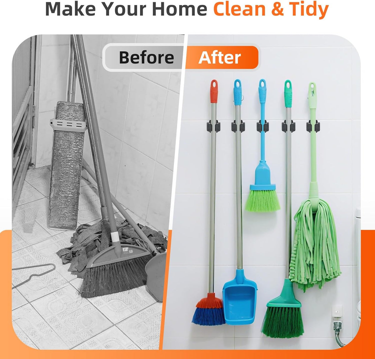 5 PCS Broom Holder Wall Mount, Upgraded Heavy Duty Mop and Broom Holder Wall Mount, Stainless Steel