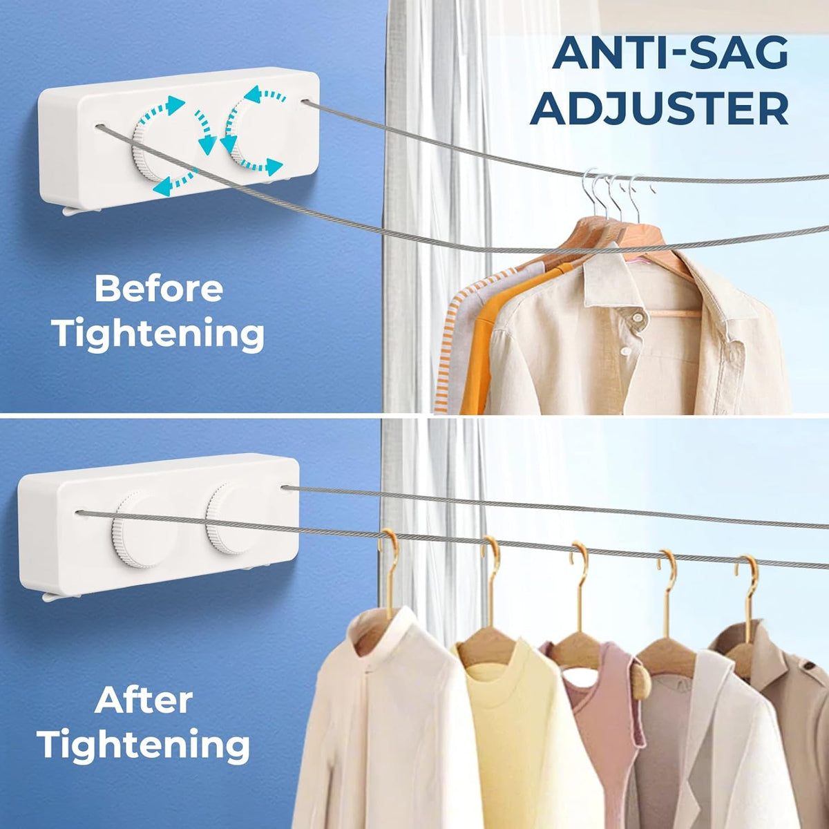 Retractable Clothesline Indoor Outside Heavy-Duty, Upgrade 304 Double Stainless Steel Shower Room