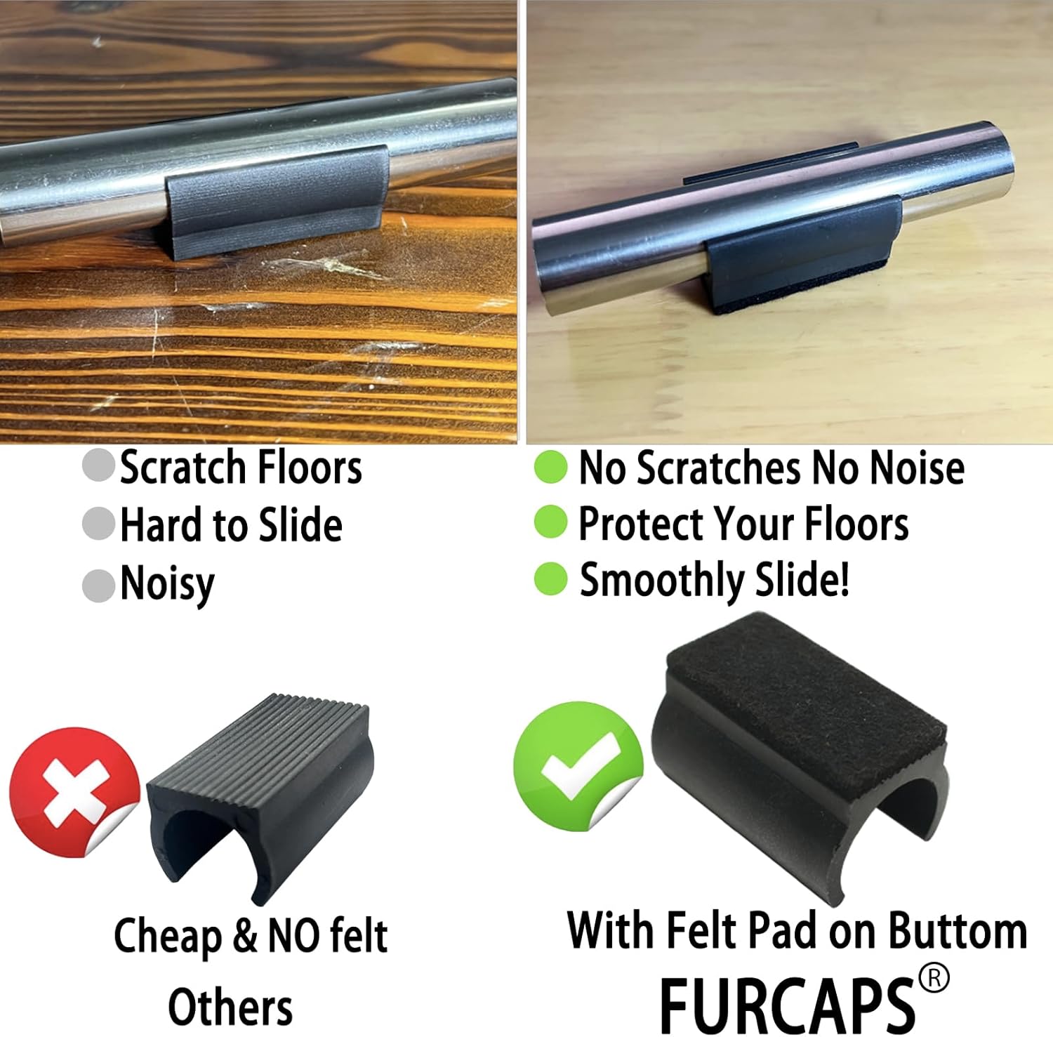 Rectangle U Shaped Chair Leg Tips Cap with Felt Pads,Furniture Feet Protectors Slide Smoothly
