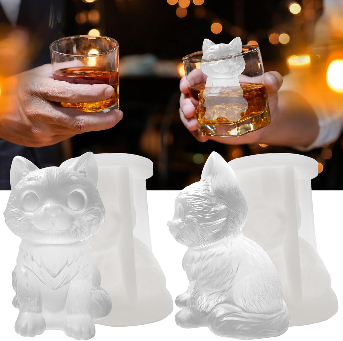 3D Cat Ice Cube Silicone Molds Tray for Whiskey, Cocktail, Drink Decor, Bar; Rich Details. Cute