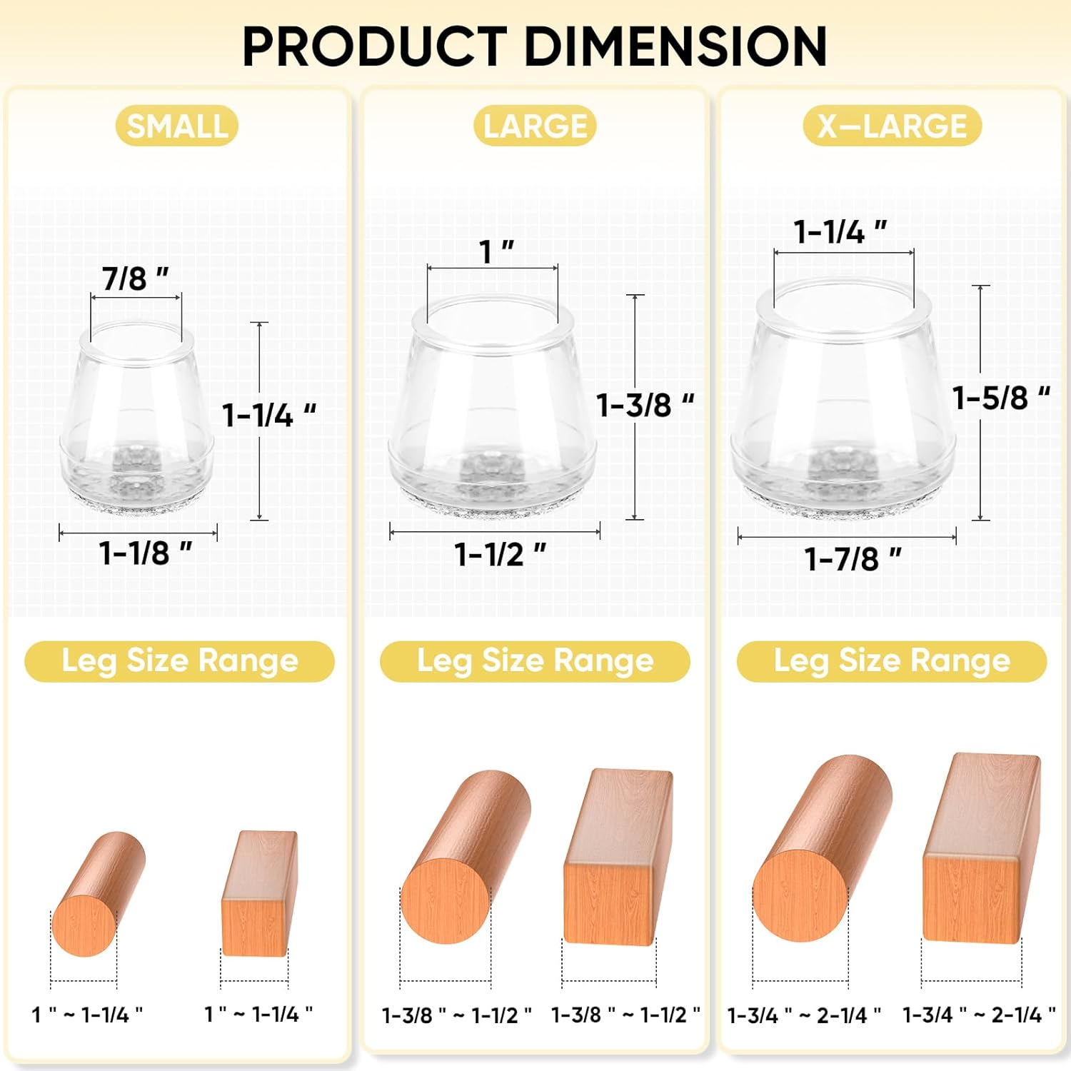 BALEINE 24 Pack Silicone Chair Leg Floor Protectors, Stool Leg Protectors Cap, Non-Slip Chair Leg