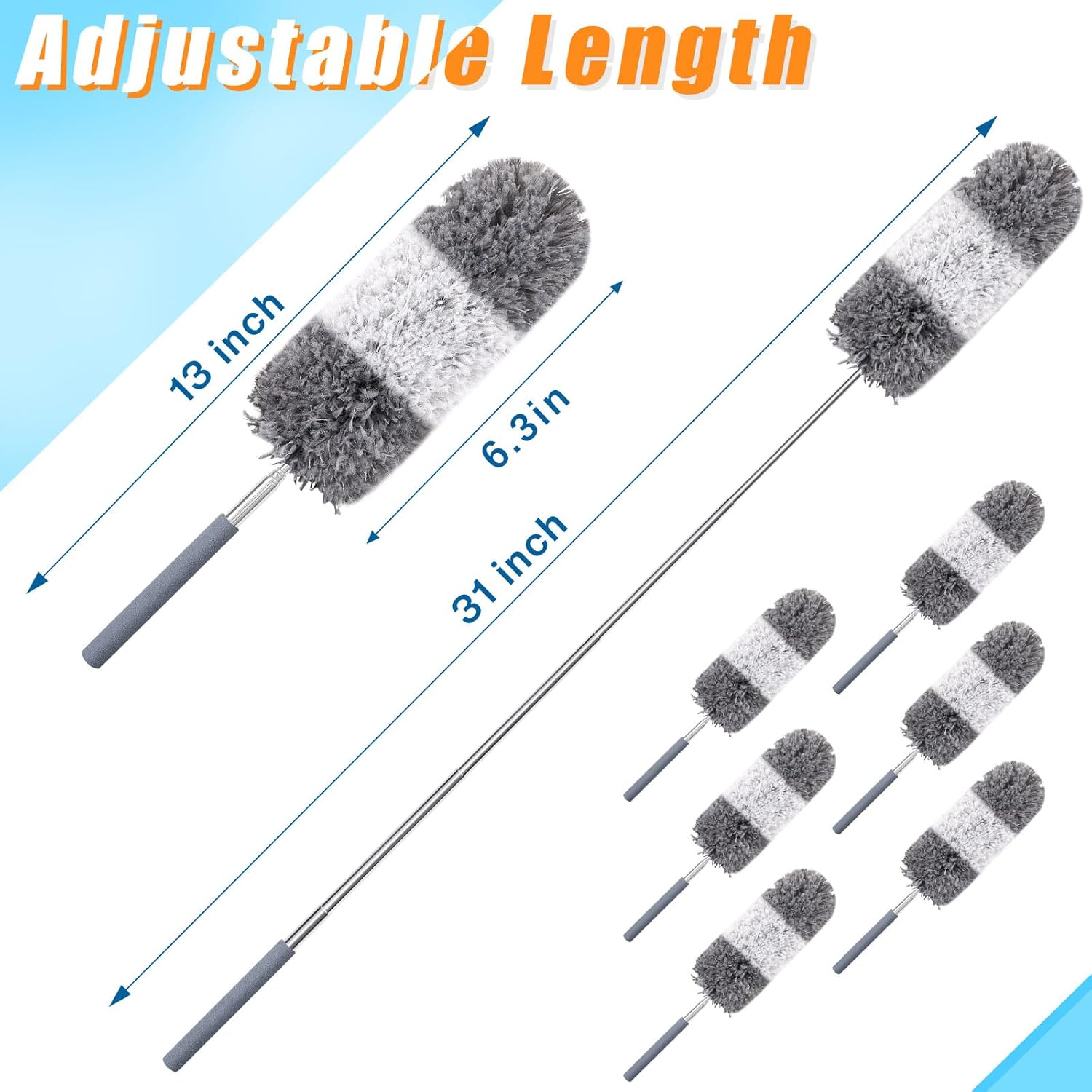 Tanlade 12 Pcs Microfiber Feather Duster for Cleaning 13-31 Inch Extendable Cobweb Dusters Ceiling