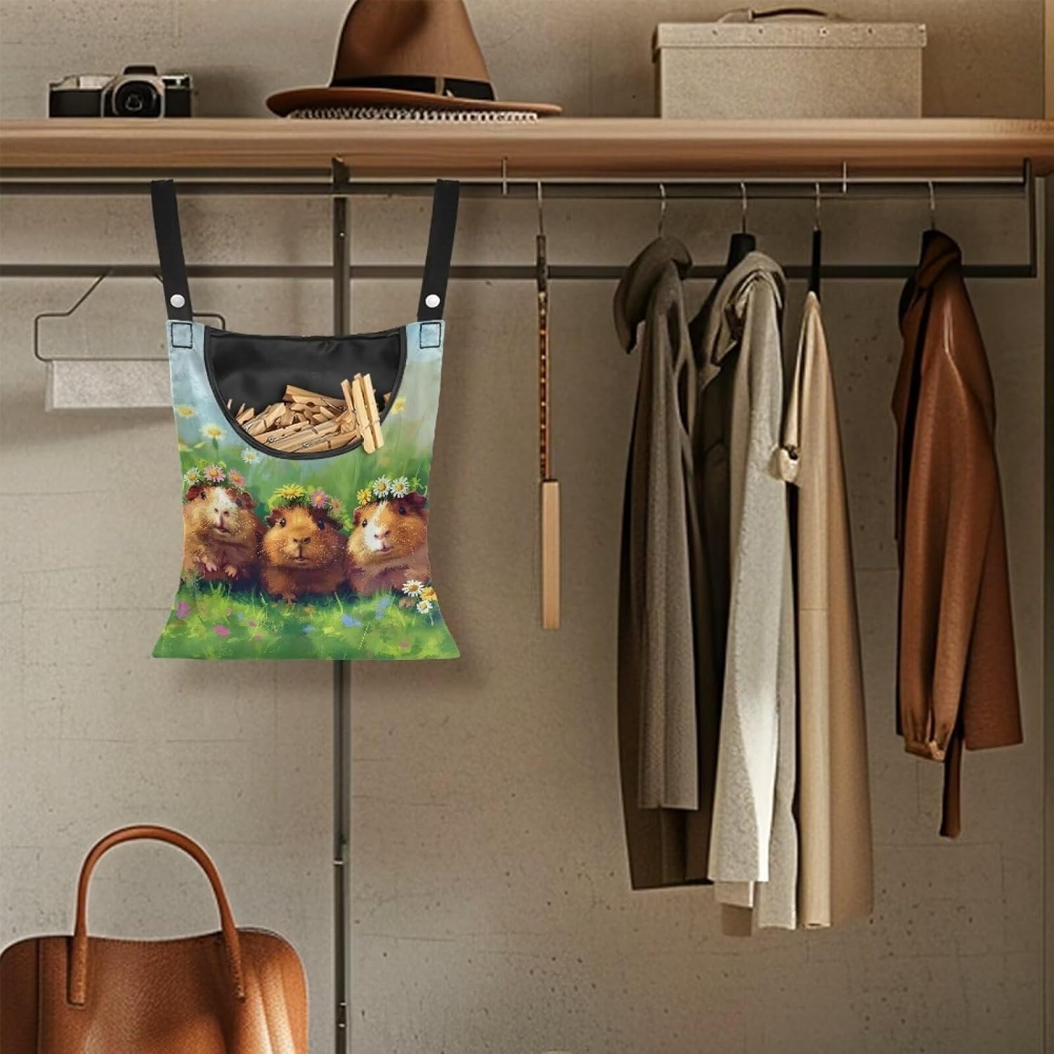 Guinea Pig Clothespin Bag Space-Saving Laundry Hanging Storage Organizer Clothes Pin Hanging Bag
