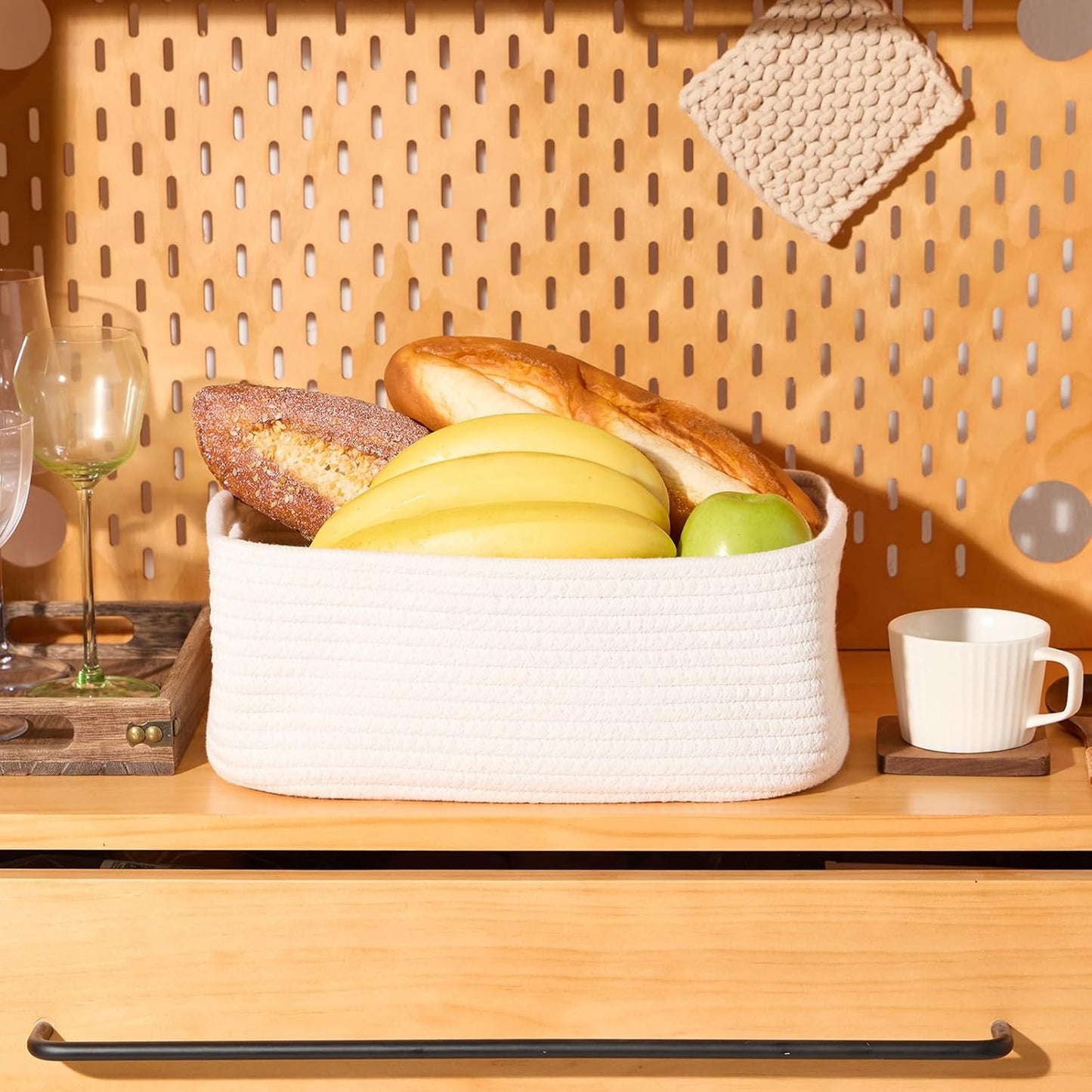 Small Storage Baskets for Organizing | Closet Organizer Bins | Shelf Toy Basket | Woven Rope