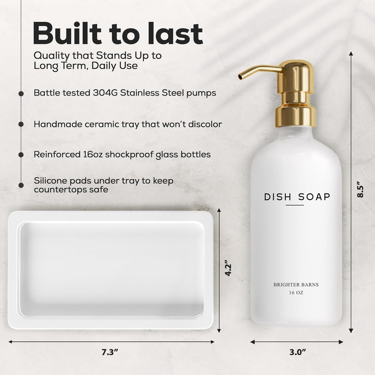 Luxury Glass Hand and Dish Soap Dispenser Set by Brighter Barns - Kitchen Soap Dispenser Set with