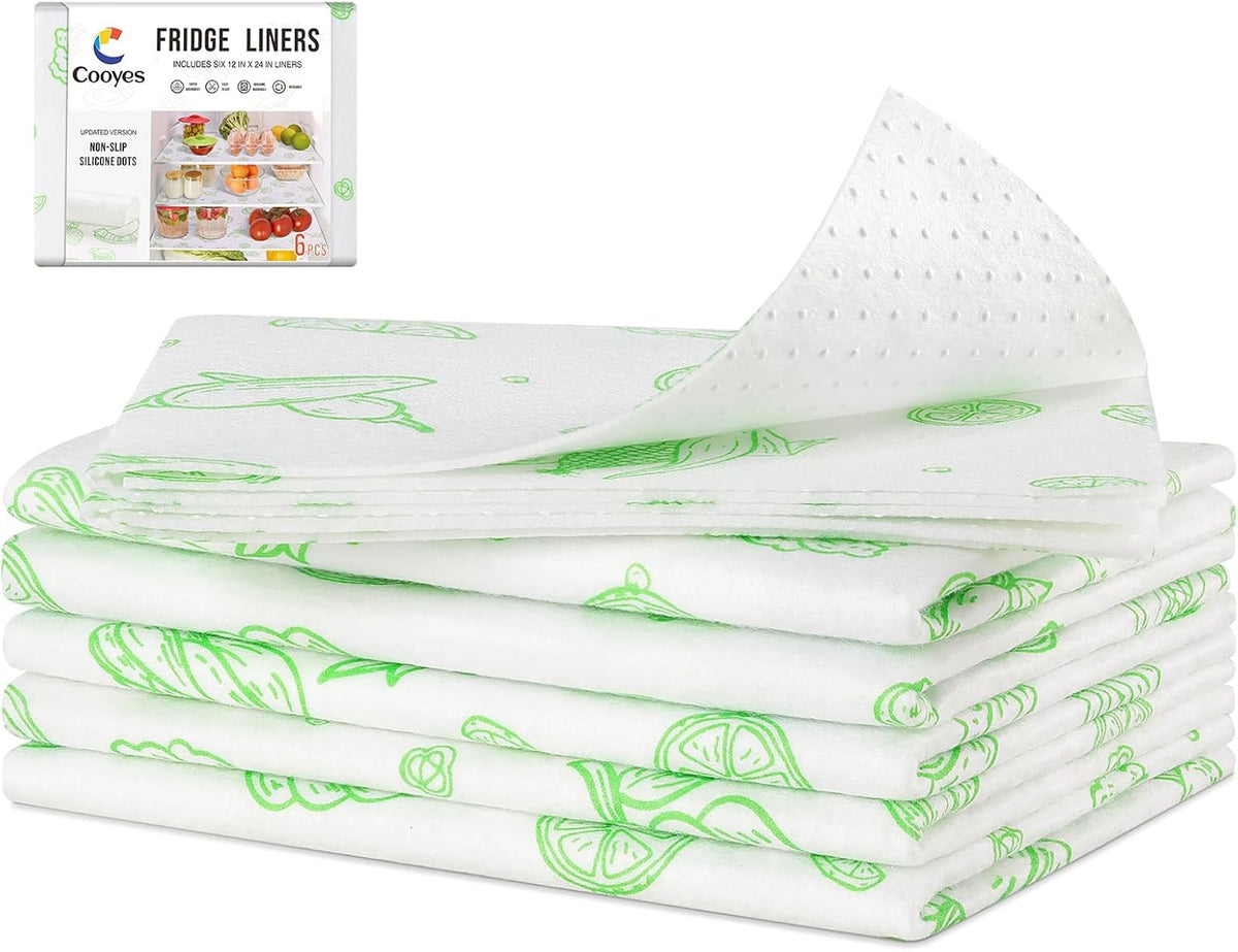 Cooyes Refrigerator Liners 17.7" x 24", Absorbent Strong Grip Fridge Mats Washable, Fridge Shelf