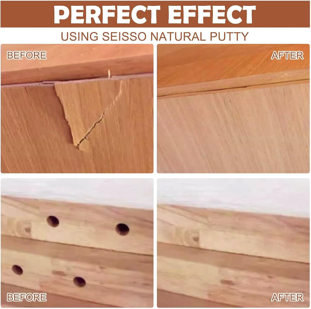 SEISSO Wood Filler, Walnut Wood Putty for Trim, Wood Filler Paintable, Stainable, Water-Based Wood