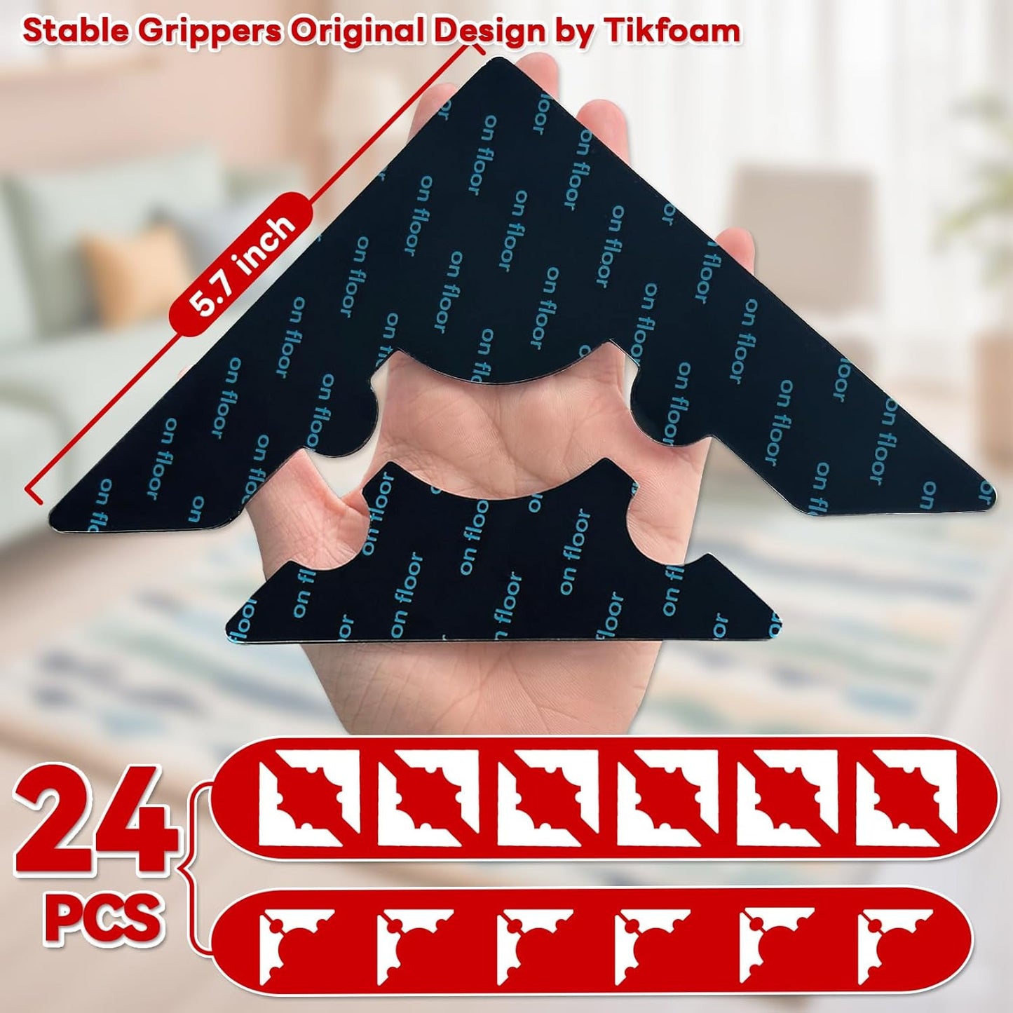 Rug Non Slip Grippers, Reusable Keep Rug Corner Down Tape Pads for Hardwood Floors, Strong Carpet