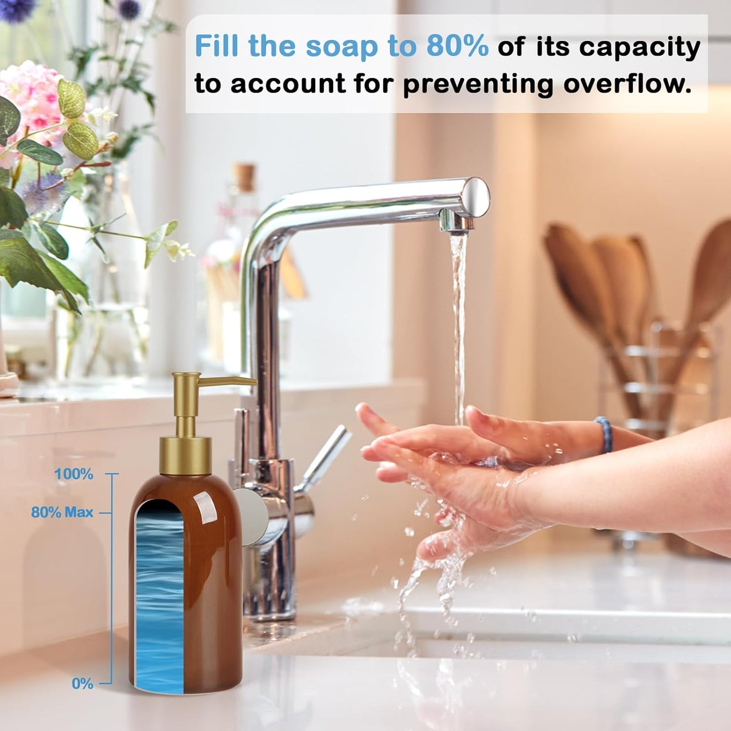 Natheeph 14OZ Ceramic Soap Dispenser Ceramic Soap Pump Dispenser Can Fill Liquid for