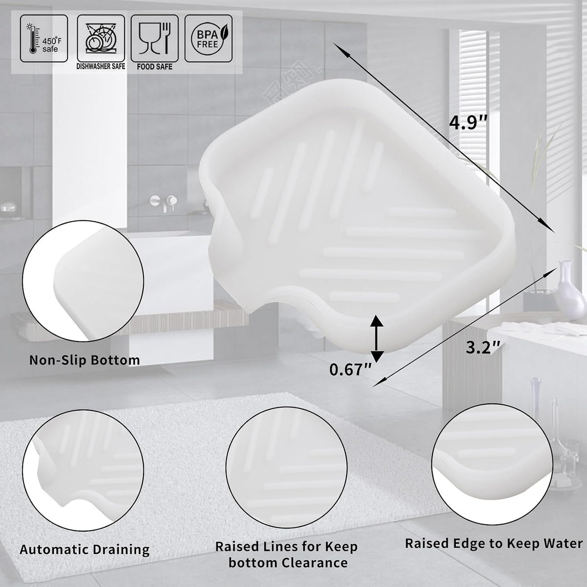 Silicone Bathroom Soap Dishes with Drain Spout-Bathroom and Kitchen Sink Organizer,Sponge