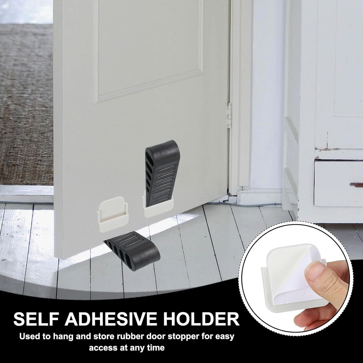 PATIKIL Rubber Door Stoppers for Bottom of Door, Door Wedge Stopper with Holder Sturdy Stackable