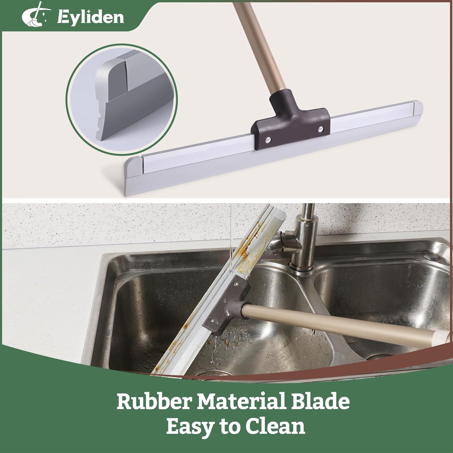 Eyliden Rubber Floor Squeegee, Quick Water & Foam Removal Broom | Heavy-Duty, Dual-Action Push &