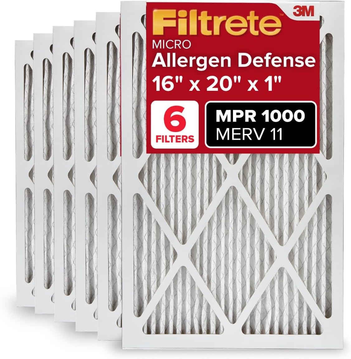Filtrete 16x20x1 AC Furnace Air Filter, MERV 11, MPR 1000, Micro Allergen Defense, 3-Month Pleated