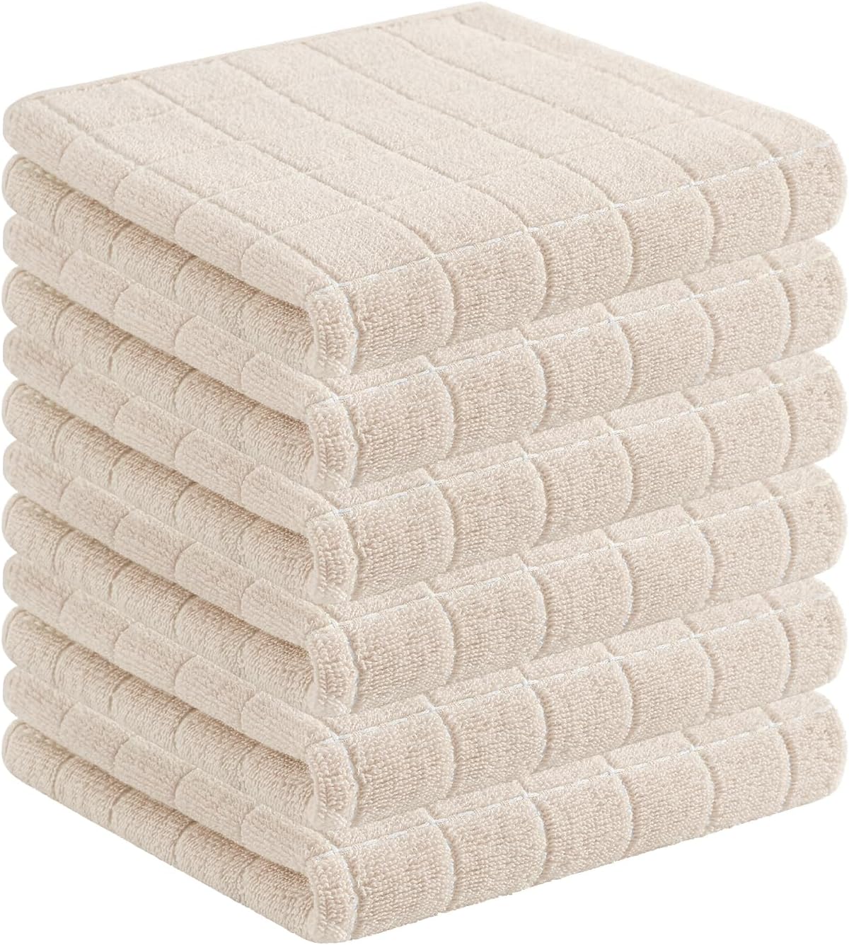Homaxy 100% Cotton Terry Kitchen Towels(Beige, 13 x 28 inches), Checkered Designed, Soft and Super