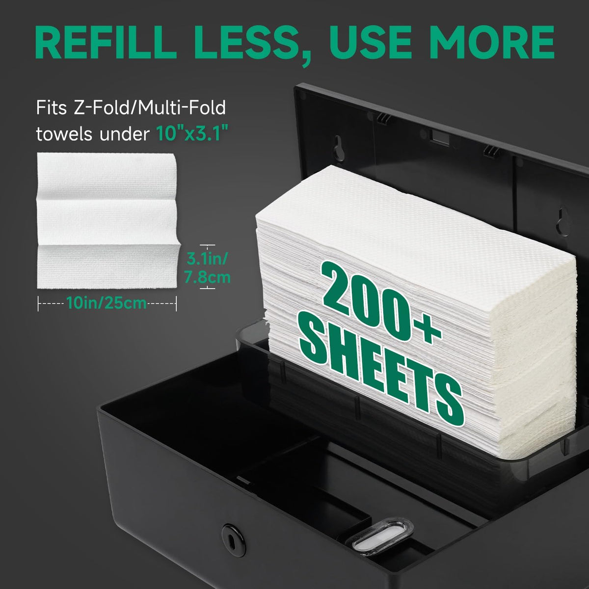 Wall-Mounted Paper Towel Dispenser – Fits Tri-Fold Towels up to 10x3.1 Inches, Holds 200 Sheets