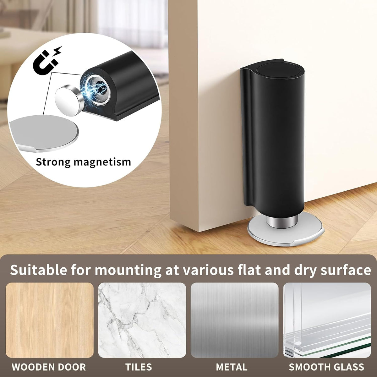 Magnetic Door Stoppers Black WYGWP Stainless Steel No Drilling Wedge Stops Heavy Duty Catch Holder