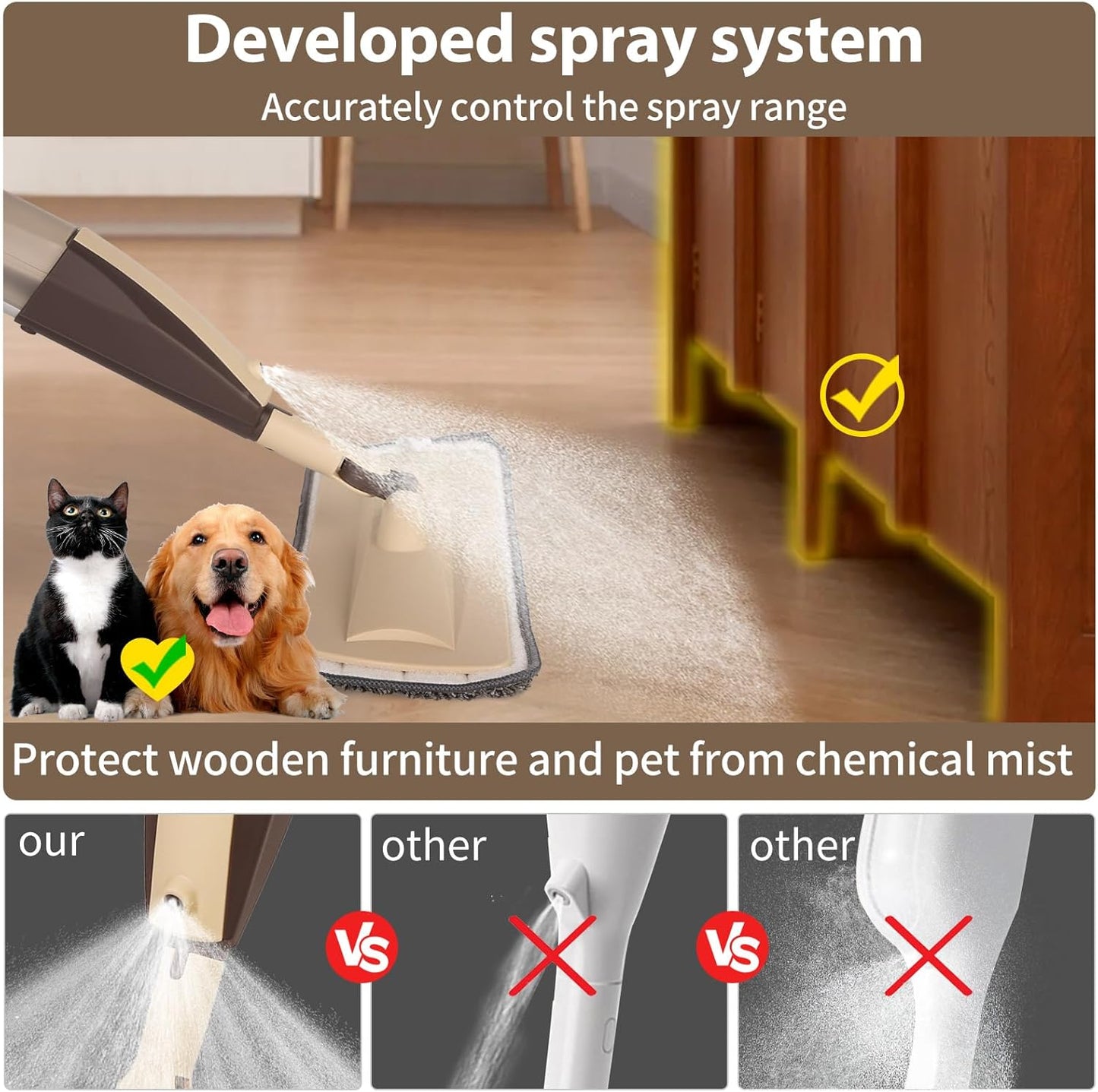 Mops for Floor Cleaning, 50 inch Spray Mop with 400ml Refillable Bottle and 2 Replacement Pads Dry