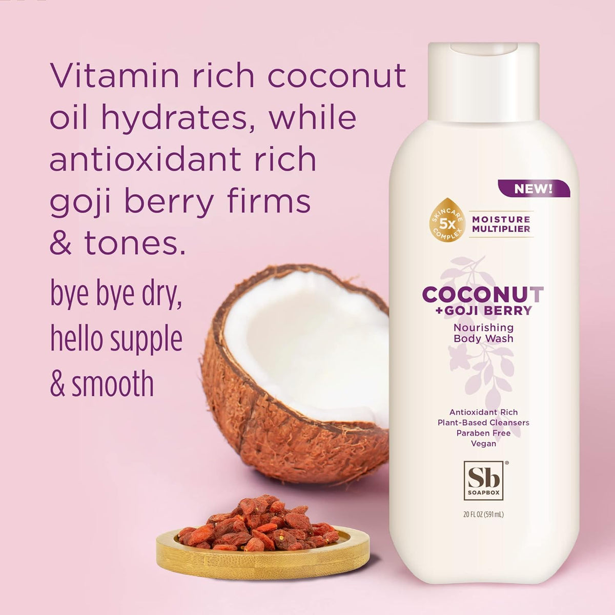 Soapbox Body Wash, Coconut + Goji Berry Body Wash for Women, Men, Vegan + Antioxidant Rich