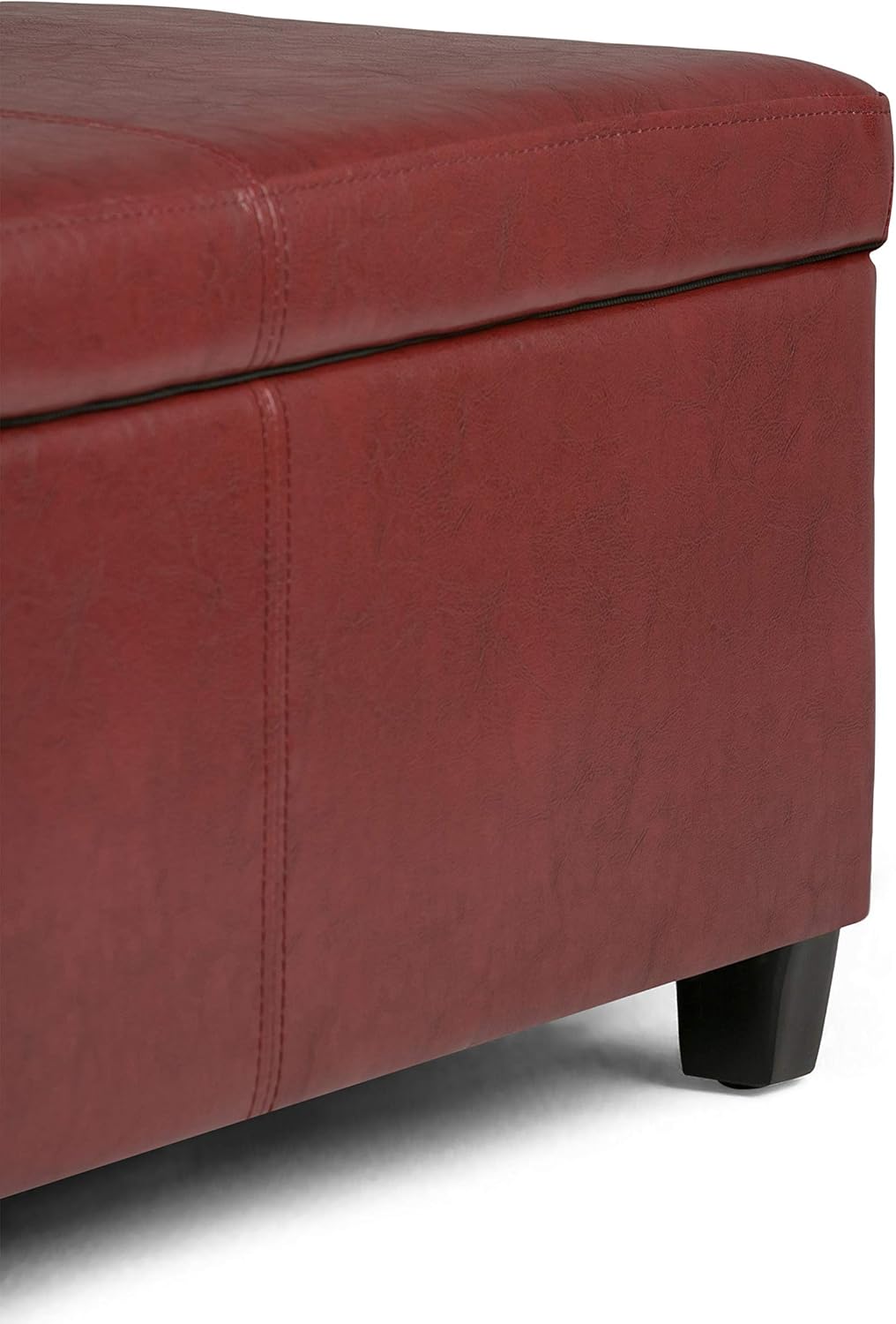 SIMPLIHOME Avalon 48 inch Wide Contemporary Rectangle Storage Ottoman Bench in Red Vegan Faux