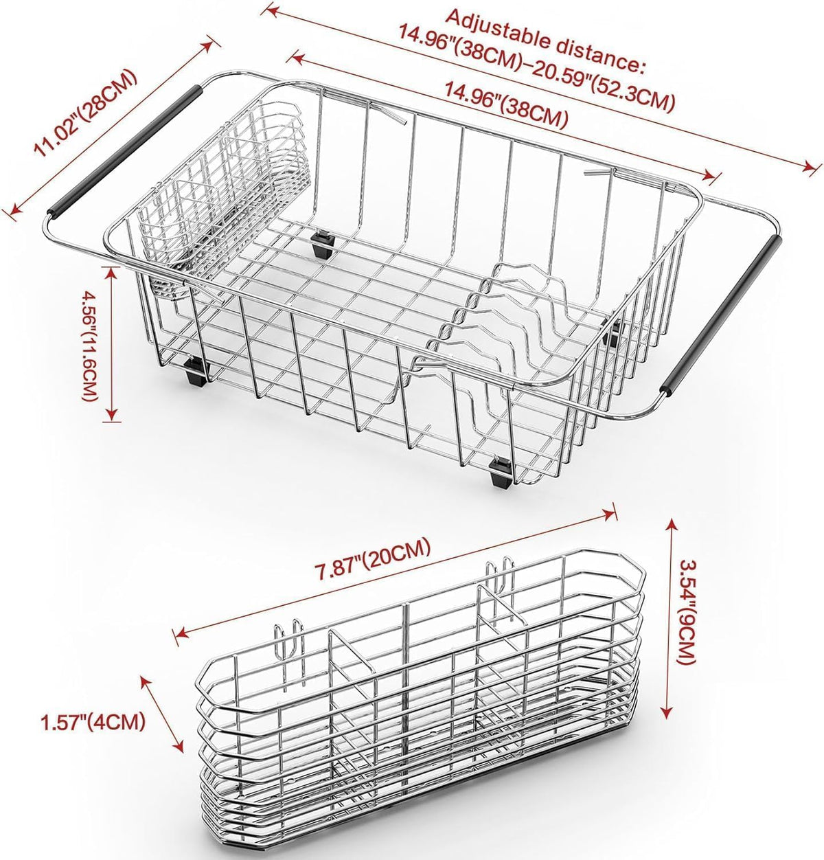 Large Sink Dish Drying Rack, Expandable 304 Stainless Steel Metal Dish Drainer Rack Organizer