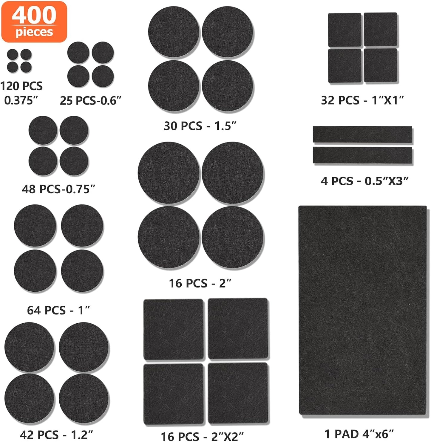 Felt Furniture Pads 400 Pieces, Furniture Pads for Hardwood Floors, Floor Protectors for Furniture